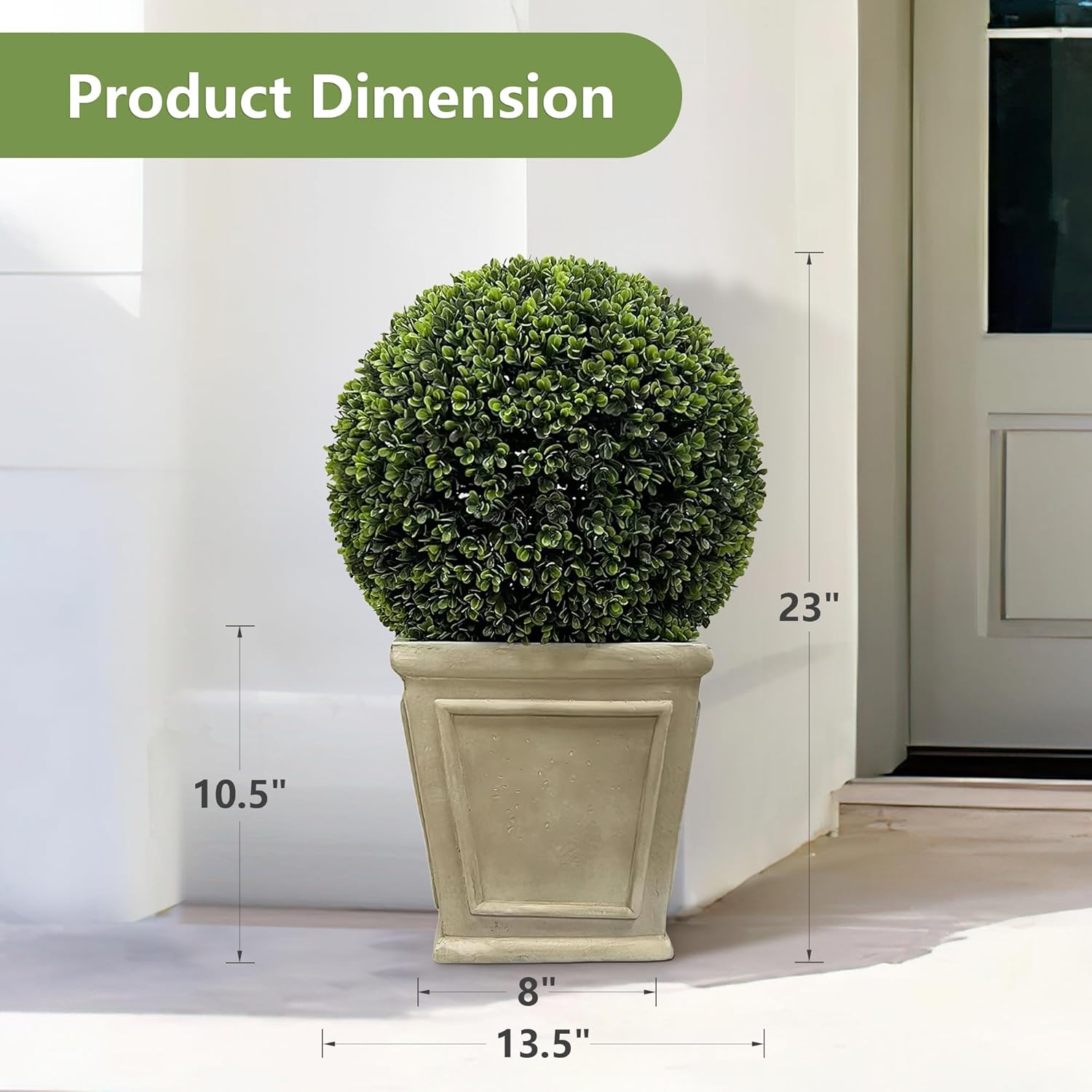 23" Artificial Plant Topiary Ball Set of 2 Ball Topiary in Square Pot for Home Office Outdoor and Indoor Decor Porch Plants