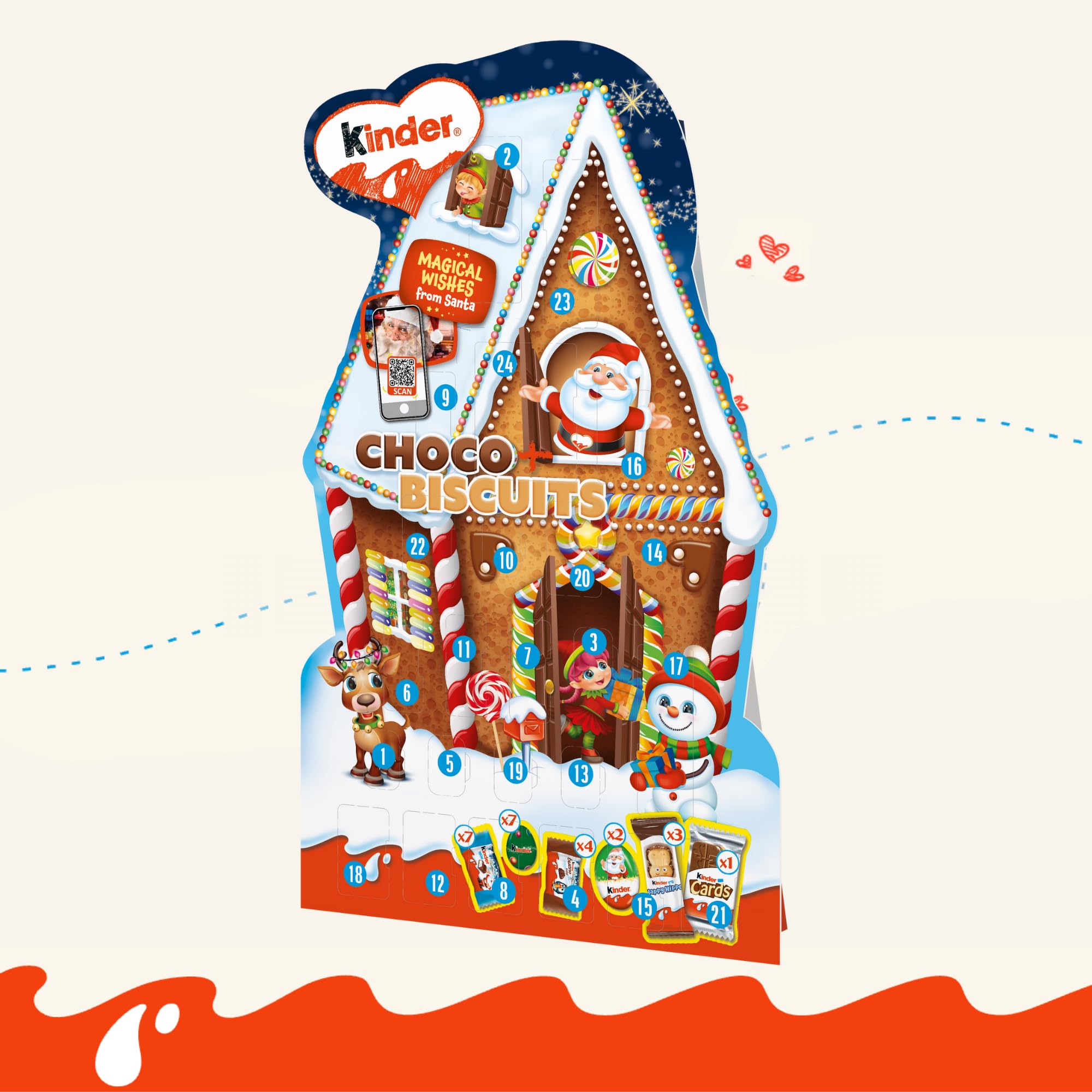 Pack Kinder Biscuits Calendario Adviento Chocolates Postal Navideña Gorro Papá Noel Edición Navidad