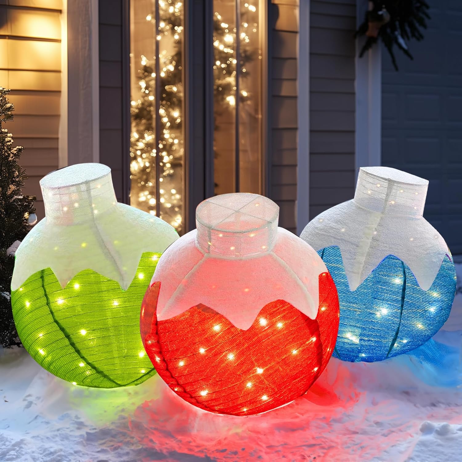 Dazzle Bright Christmas Ball Decorations, 3 Pcs Pre-Lit 270 LED Pop-Up Christmas Ball Set with Base, 8 Modes Lighted Collapsible Balls for Indoor Outdoor Garden Yard Party Xmas Decor Dazzle Bright Christmas Ball Decorations, 3 Pcs Pre-Lit 270 LED Pop-Up Christmas Ball Set with Base, 8 Modes Lighted Collapsible Balls for Indoor Outdoor Garden Yard Party Xmas Decor