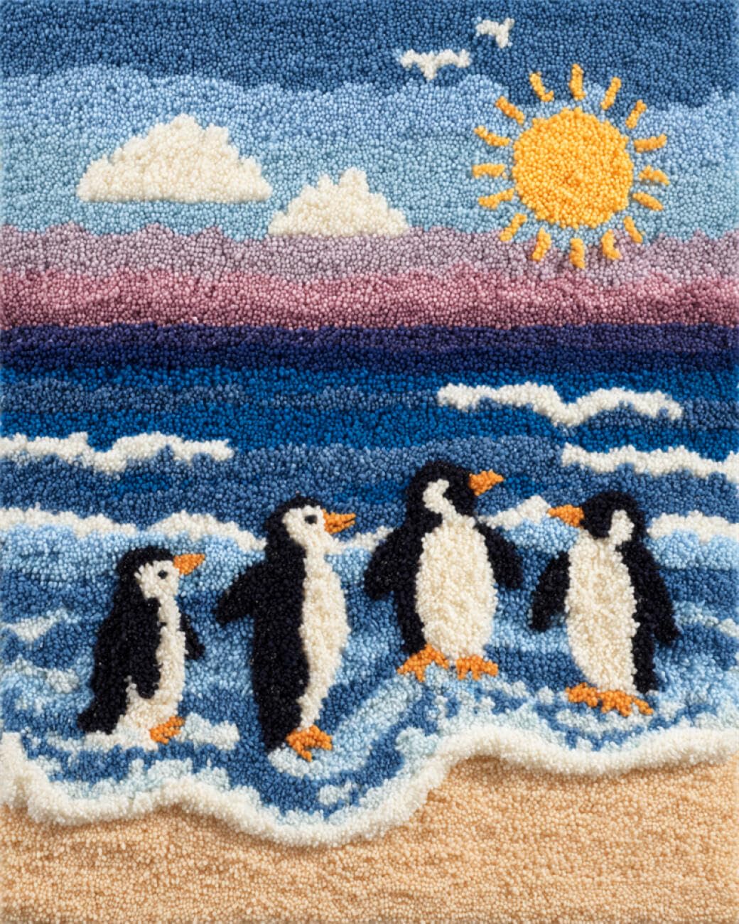 AMBATTERY Animal Rug Making Kit for Adultsbeach Penguins Cross Stitch Rug Making Kit，Carpet Crochet Kits Embroidery Set Needlework Crafts for Home Decor 21x29in