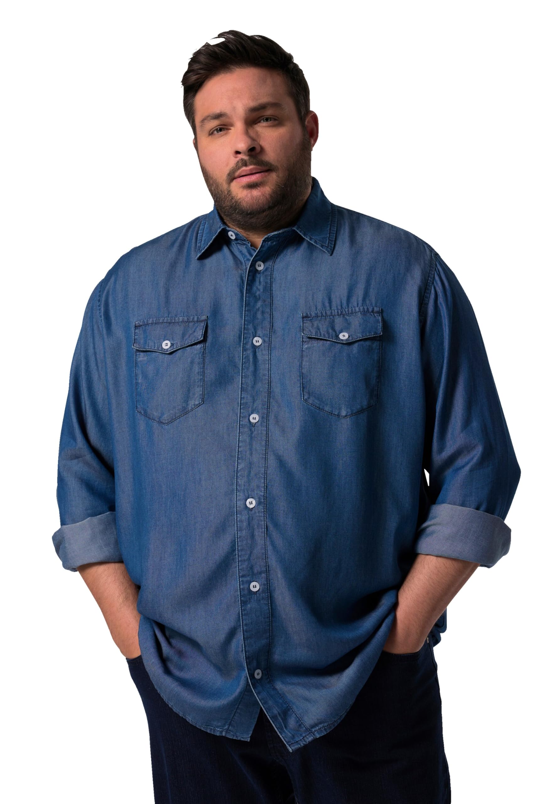 Men Plus Herren große Größen Übergrößen Menswear L-8XL Jeansoptik-Hemd, Langarm, Kentkragen, Comfort Fit 832926