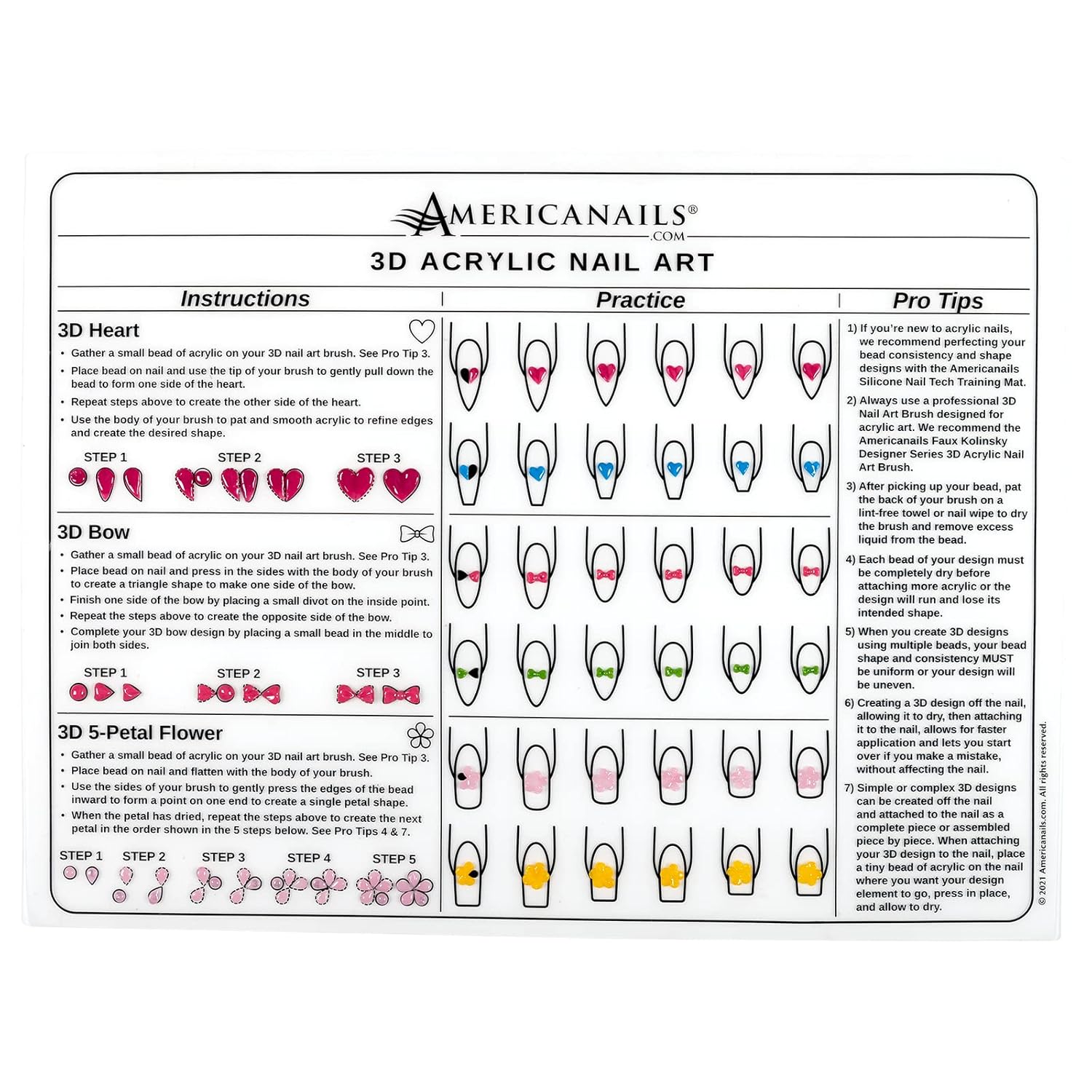 Americanails 3D Acrylic Nail Art Training Mat Silicone Trainer Sheet for 3D