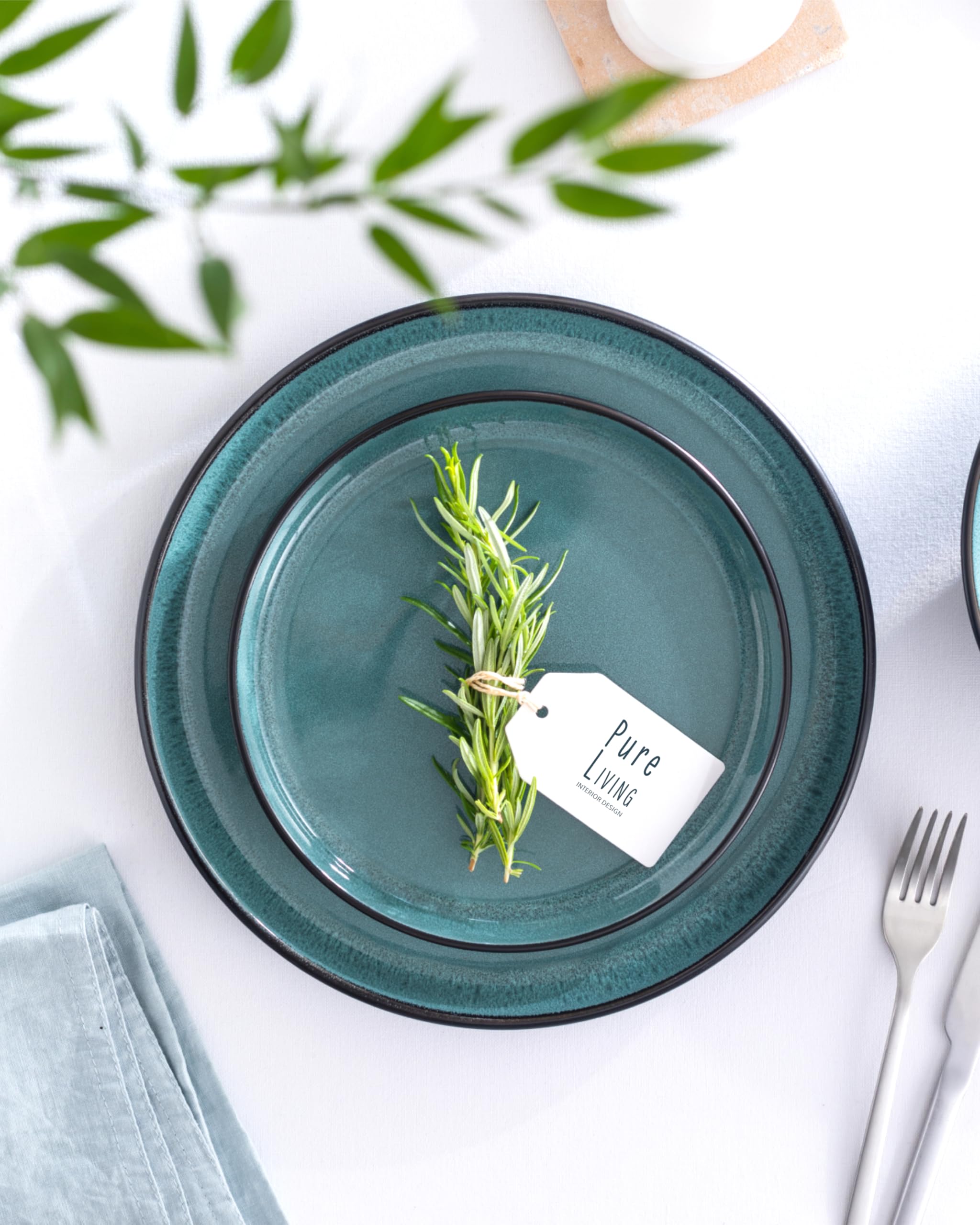 Plato de servicio Ibiza en gres - Gran plato para servir - Estilo mediterráneo - Apto para lavavajillas y microondas - Plato ovalado de Pure Living en Azul Ahumado