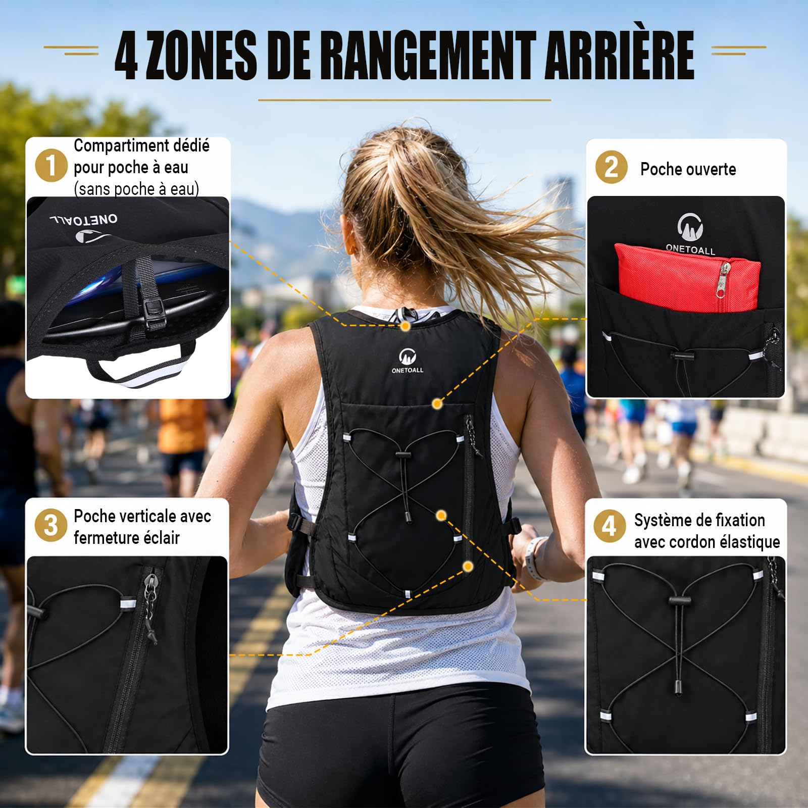 Gilet Hydratation Running Femme - 2 Gourdes Souples 500ml + Lumière LED, Sac de Course à Pied Léger pour Homme, Marathon, Trail, Randonnée