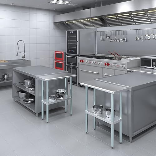 Miniatura 2 de AmGood Mesa de trabajo de acero inoxidable de 14 pulgadas x 30 pulgadas  Mesa de preparación de cocina NSF  Mesa de metal Utitly