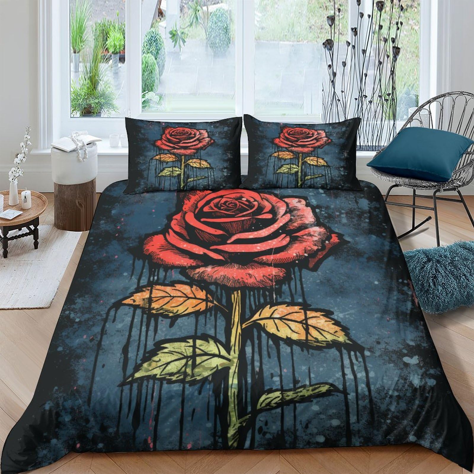 Housse de couette roses anciennes style vieilli 220x240 parure de lit 3d microfibre