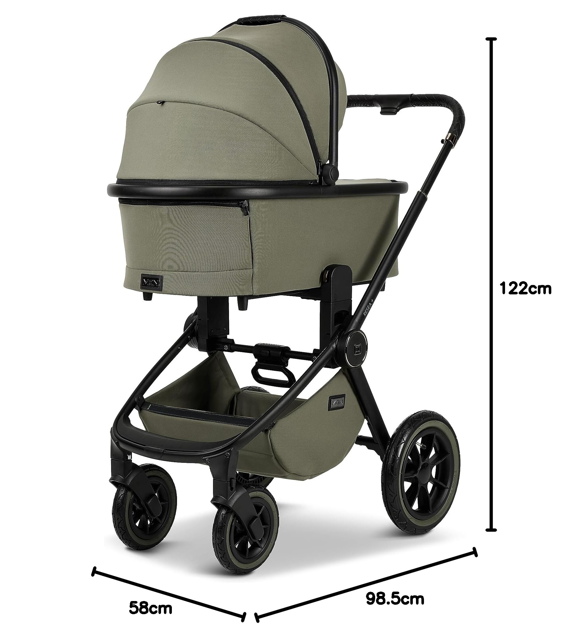 MOON 2 in 1 Kombi-Kinderwagen RESEA+, Moss Green, Edition+, mit Wanne und Sportwagen Sitz, bis 22kg, Kollektion 2024