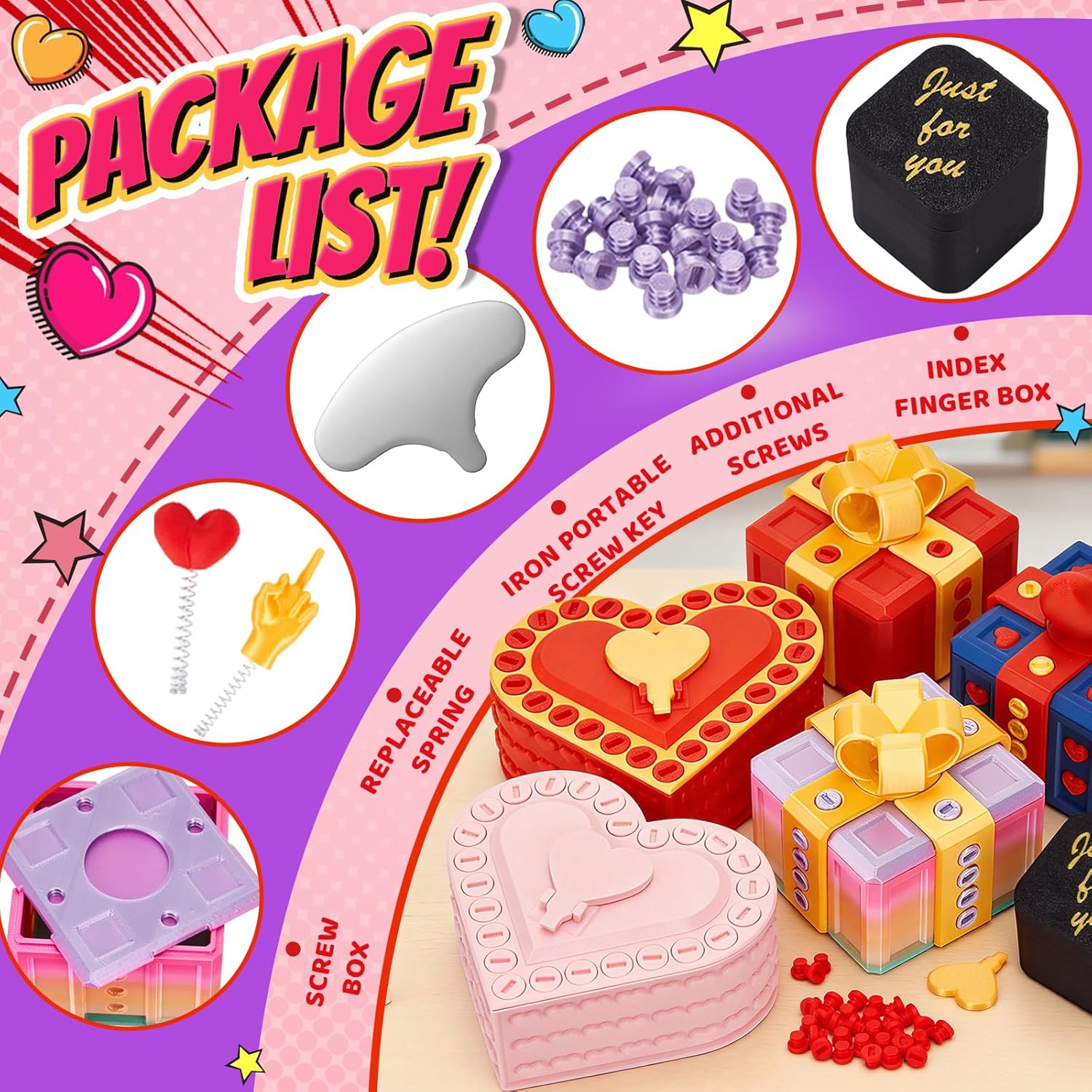 3.74 in Gotcha Box Prank with Surprise Finger, Annoying Gift Box with Finger, 3D Printed Prank Gift Box with Screws & Pop Up Fingers,Funny Valentines Day Gifts for Her/Him,Ideal Gift for Lover