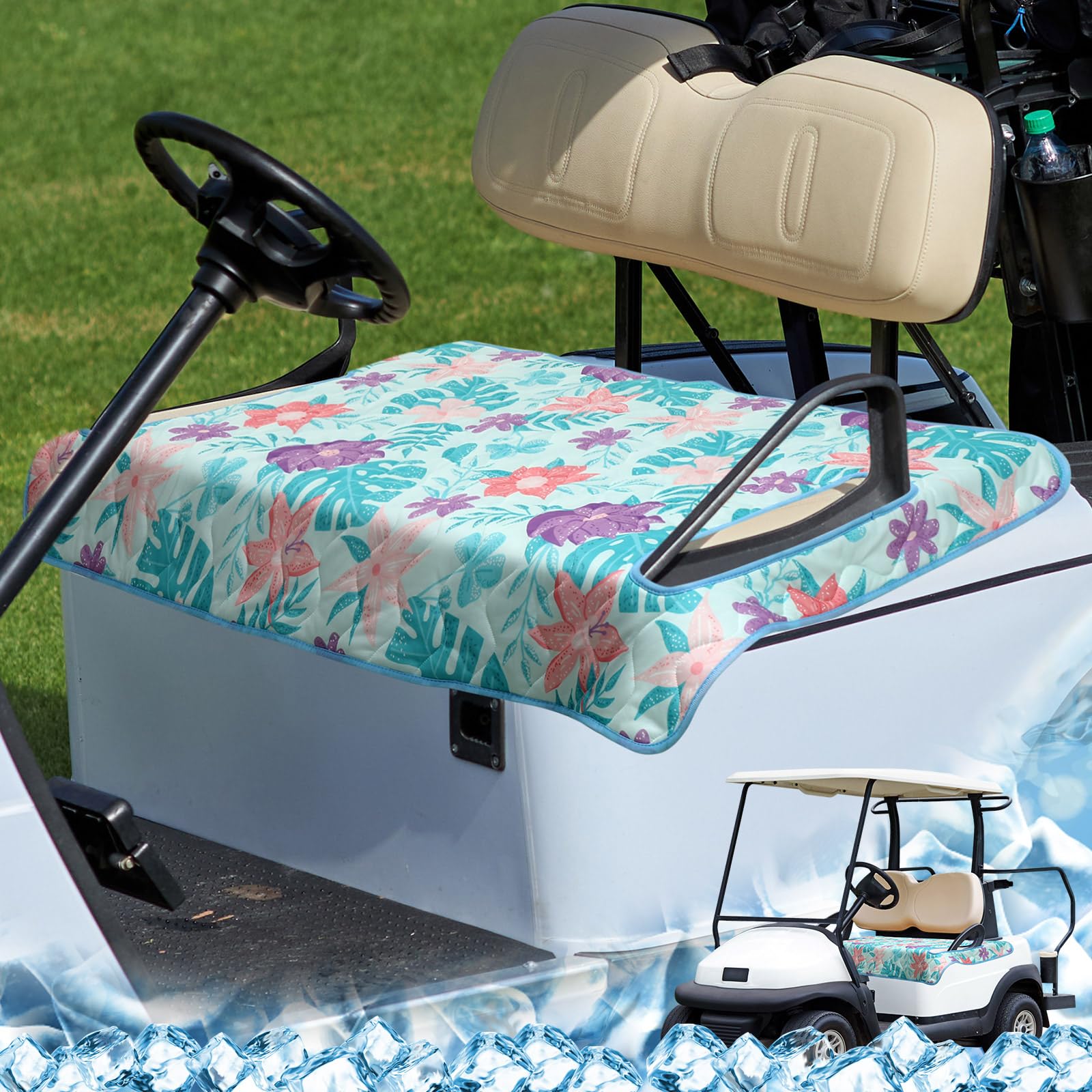 Cooling Golf Cart Seat Cover Summer Golf Cart Seat Towel Blanket 51'' x 31'' Ice Silk Chill Cooling Fiber, Universal Fit for All EZGO Club Car Icon and More 2 Seat Golf Cart