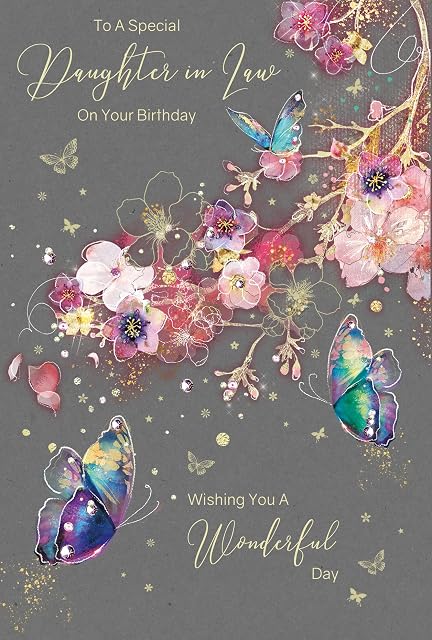 Pretty Daughter in Law Birthday Card Greeting Card - From The Grace Range - Gold Foil and Glitter Finish and Gold Envelope