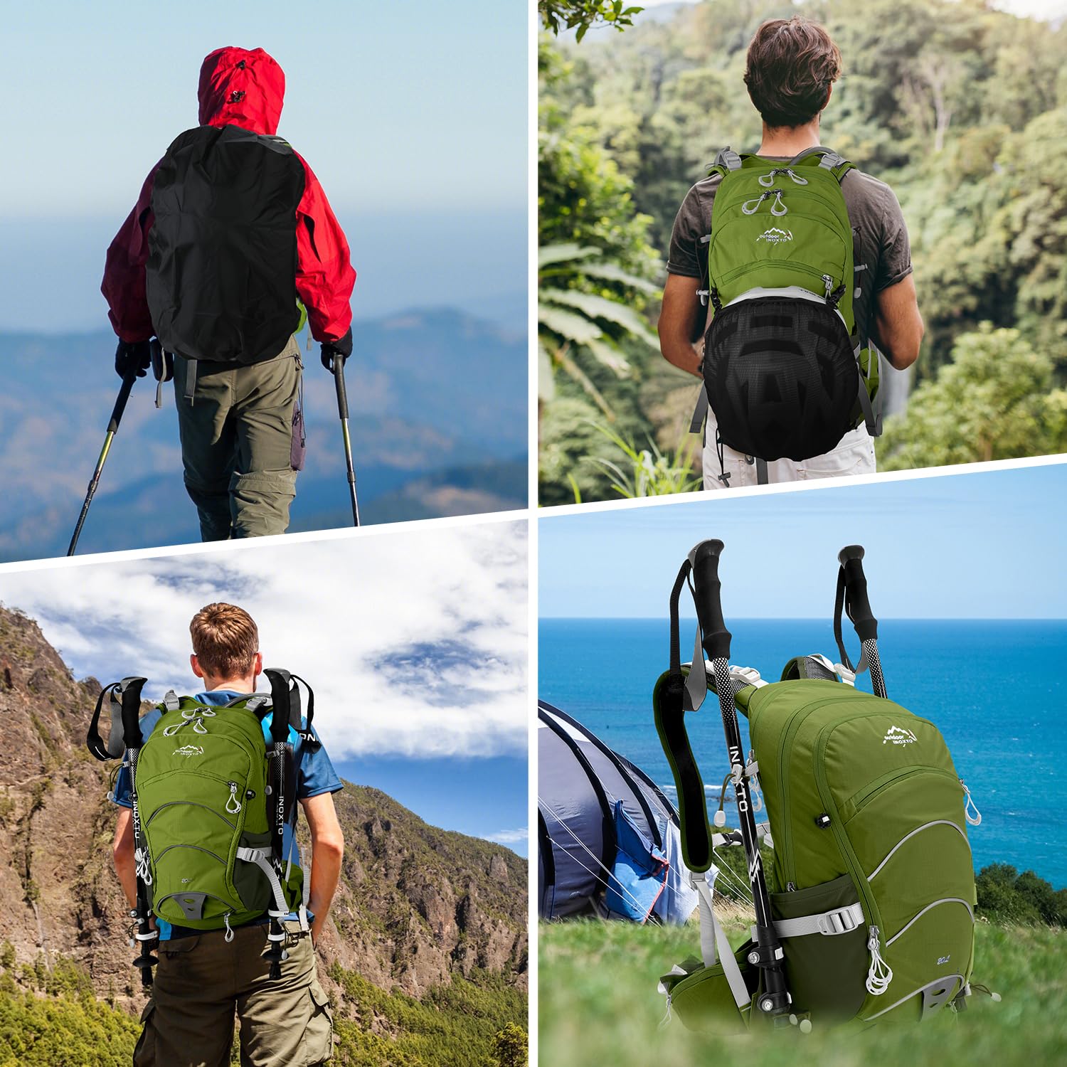 IX INOXTO Zaino idrico da 20 l, zaino da trekking con telaio interno con sacca d'acqua da 2 litri e copertura antipioggia, per ciclismo, campeggio, caccia, per uomini e donne