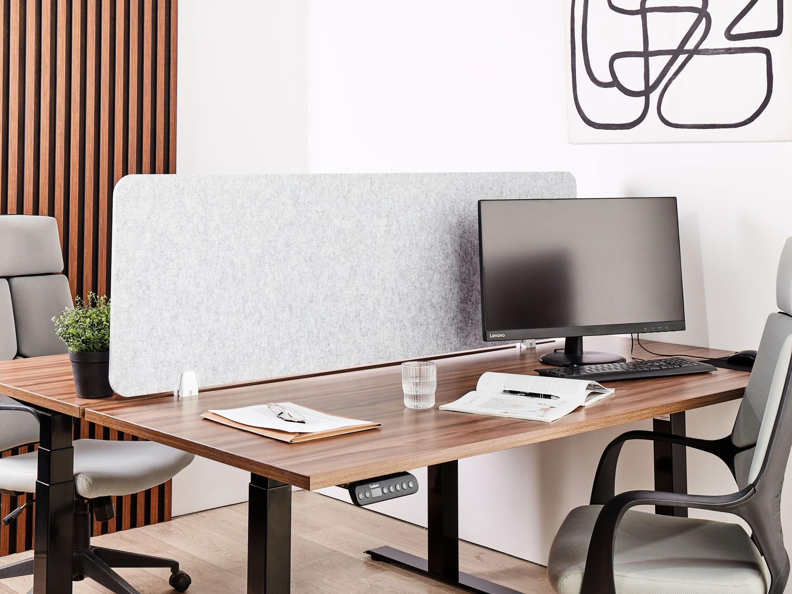 Beliani Panneau Séparateur de Bureau Acoustique et Visuel 160 x 50 cm en Polyester et Matériau Synthétique Gris Foncé Split
