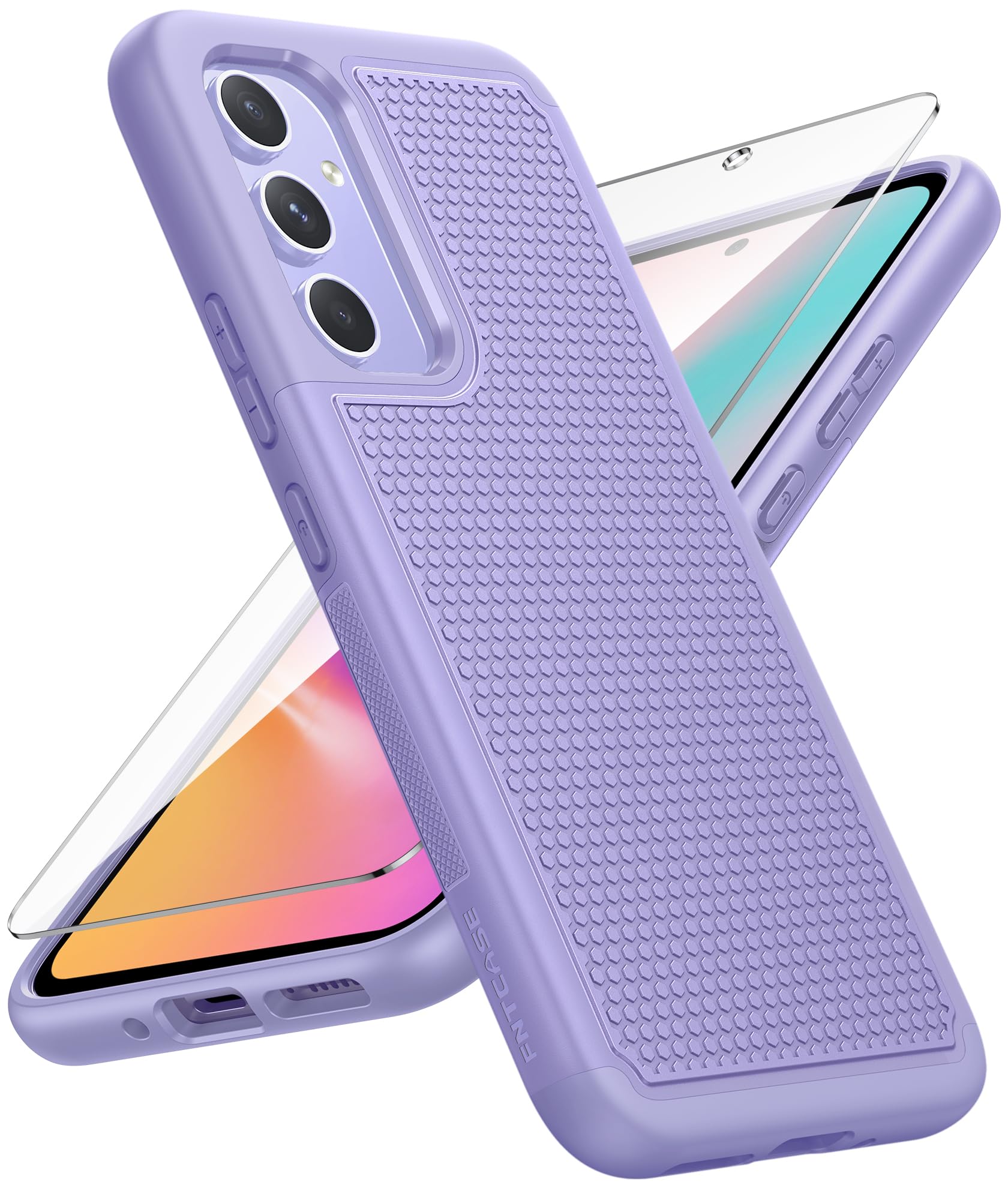 FNTCASE for Galaxy A54-5G Phone Case: Samsung Dual Layer Non Slip Cover | With Screen Protector, Military Grade Shockproof Drop Protection, Matte Textured Protective Cases for Daily Use, Light Purple