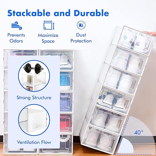 Miniatura 3 de Paquete de 72 cajas de zapatos de plástico transparente apilable, organizador de zapatos para armario, organizador de sombreros, organizador de