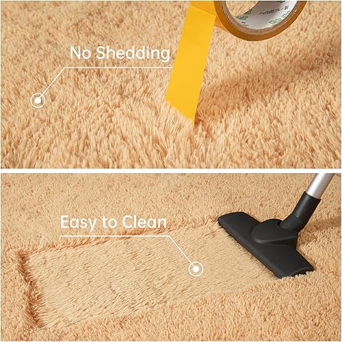 Miniatura 6 de Toneed Alfombra mullida para dormitorio, sala de estar, 2 x 6 pies, color camello, alfombra lanuda súper suave y moderna, alfombra de felpa mullida