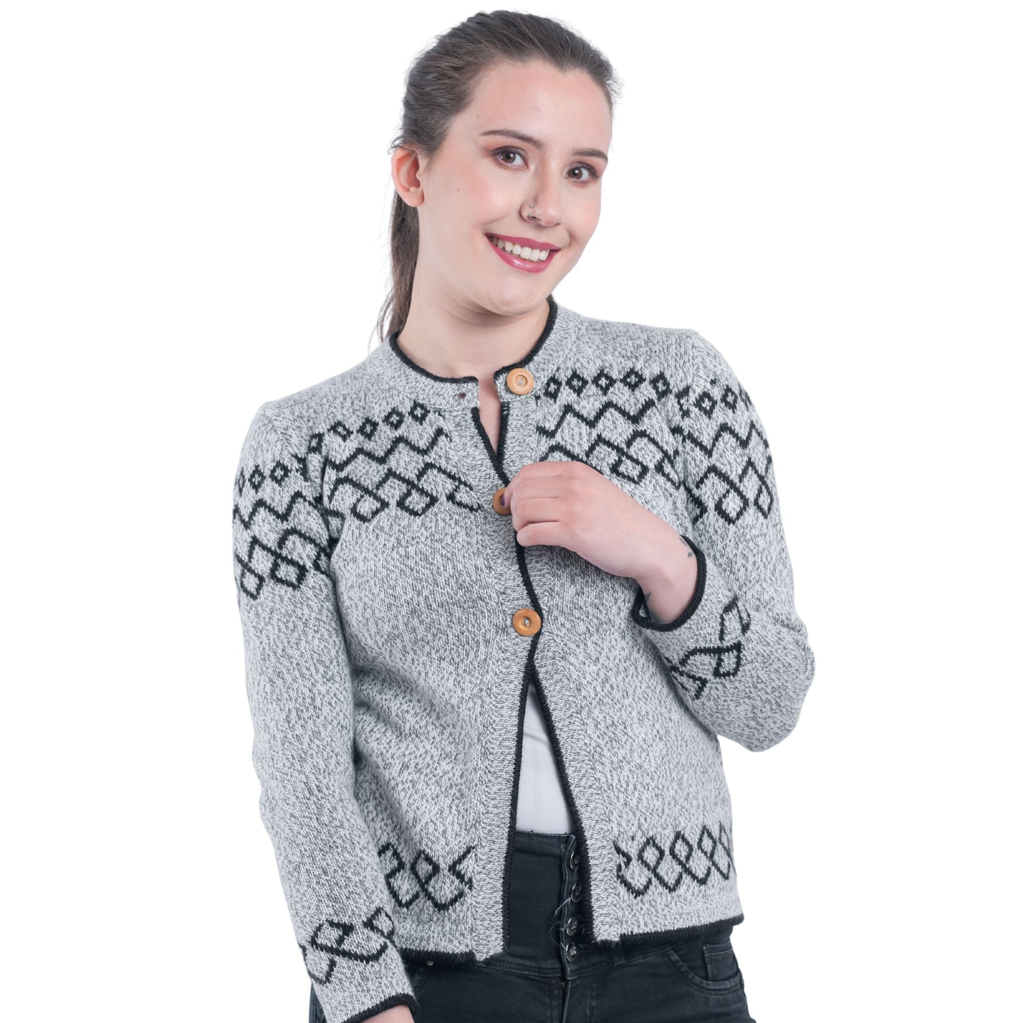 Gamboa Alpaka Cardigan Damen mit Kapuze Strickjacke Norweger Warm Pullover Herbst Winter