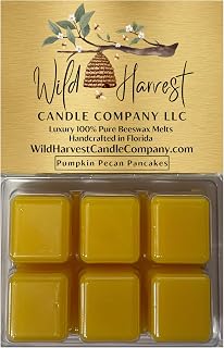 Pumpkin Pecan Pancakes Scented, 1-Pack Pure Beeswax Melts for Warmers, Wild Harvest Candle Company, 3 oz Beeswax Tarts Cubes, Hand Poured Made in USA, Phthalate Free