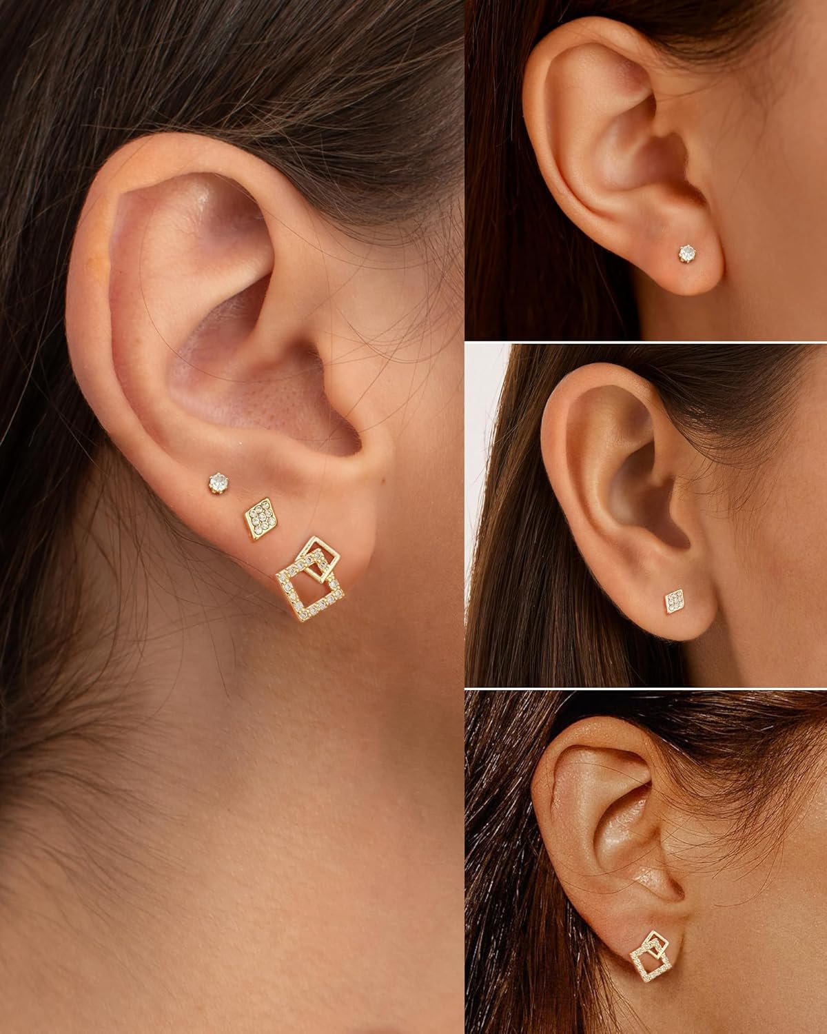 ACECHA Small Gold Hoop Earrings for Women, 14K Gold Plated Dainty Multiple Piercing Stud Earring Set Trendy Tassel Dangle Jewelry Stacks Gift - Image 4