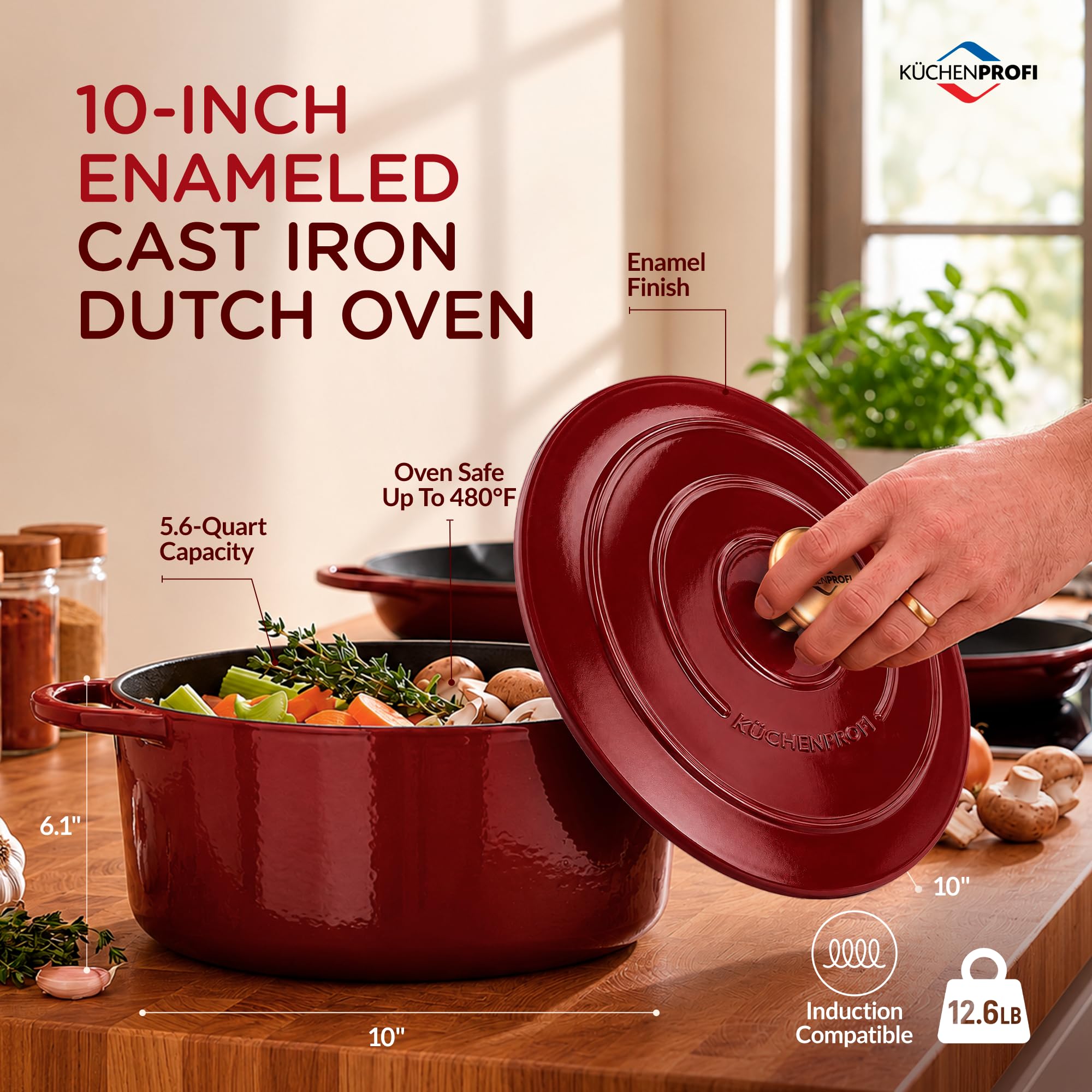 KÜCHENPROFI Gusseisen Bräter mit Deckel, rund, 26 cm, emailliert, médoc | Schmortopf, emailliertes Gusseisen, für alle Herdarten, induktionsgeeignet, grillgeeignet, robust, pflegeleicht