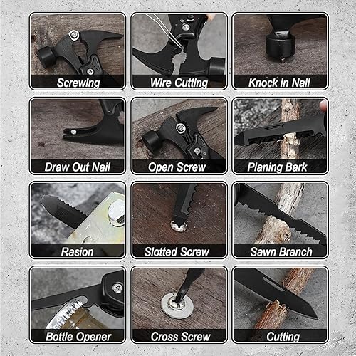 Miniatura 3 de JUXWONE -Ultimate Adventure Multitool Martillo de camping 12 en 1 con rompeventanas, kit de supervivencia y portátil para entusiastas del aire libre