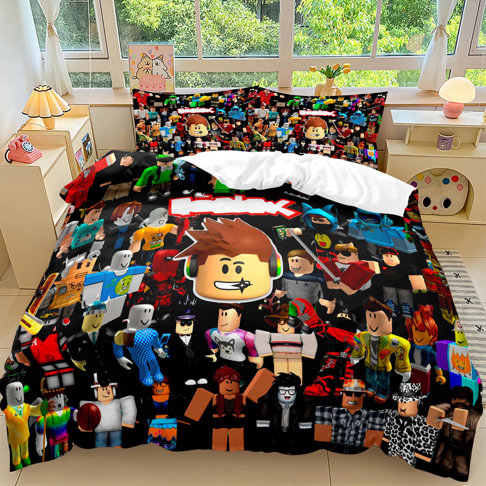 Roblx Biancheria da Letto, Copripiumino Roblx 135 x 200 cm con 2 Federe 75 x 50 cm, Geeignet für Fans