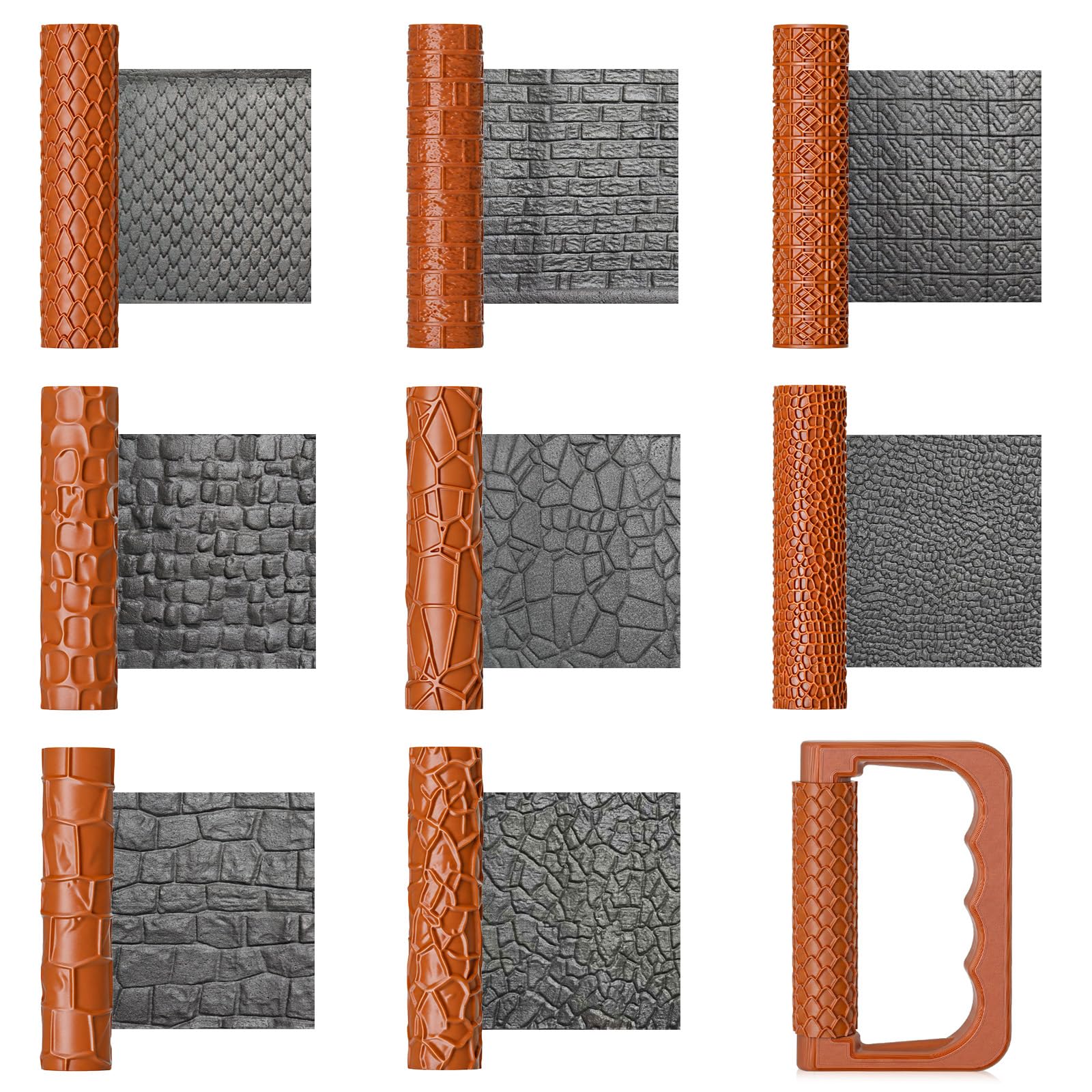 Leriton 9 Pcs Texture Roller Set with Handle, 8-Pattern 3D-Printed Miniature Terrain Texture Rollers for Clay, Miniatures, Tabletop, Pottery โ image 1