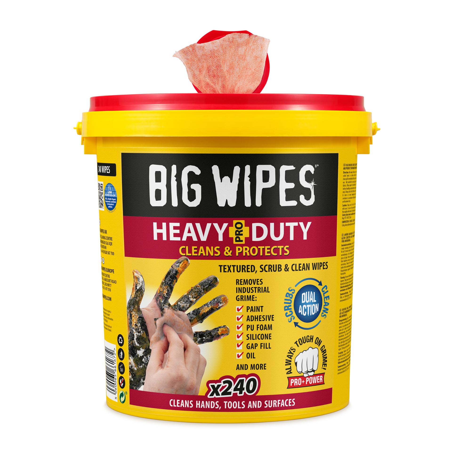 Big Wipes Heavy Duty Industrial Hand Cleaning Wipes, Textured Scrubbing Degreaser Wipes for Mechanics and Tool Cleaner – 240 Count Bucket (1 Pack)
