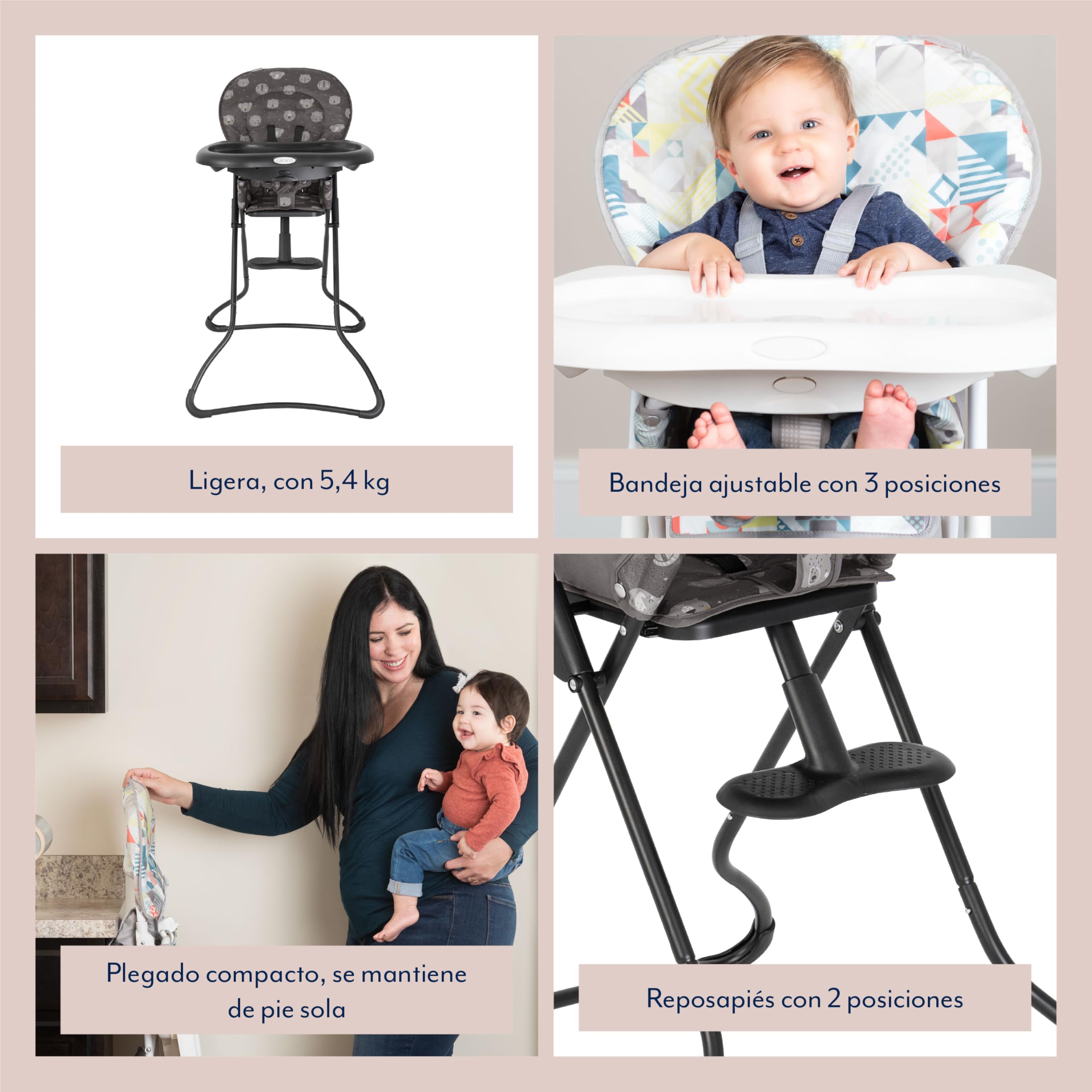 Graco - Snack N' Stow Seggiolone pappa - leggero, pieghevole e compatto, da circa 6 mesi a 3 anni (max. 15 kg), fantasia Sleepy Head
