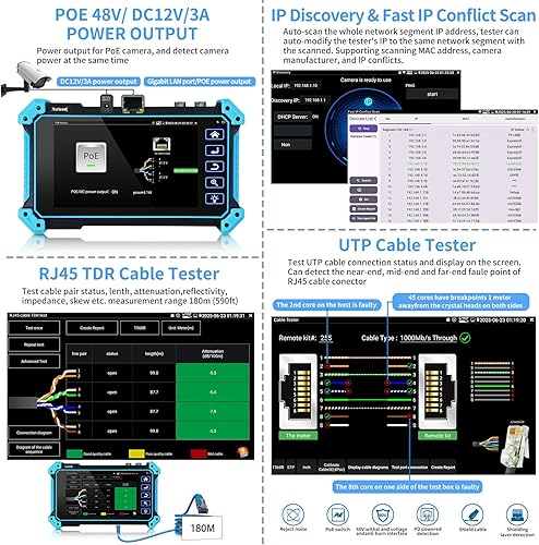 Miniatura 5 de Rsrteng Probador de cámara IP con trazador de cables, IPC-5200C Plus 8MP AHD CVI TVI SDI CVBS Prueba de cámara IP 4K HD Monitor de video 5 pulgadas