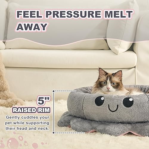 Miniatura 2 de Jiupety Lindas camas calmantes para perros medianos y pequeños, cama para perros con forma de pulpo, gris, M, bohemio, cama redonda para mascotas