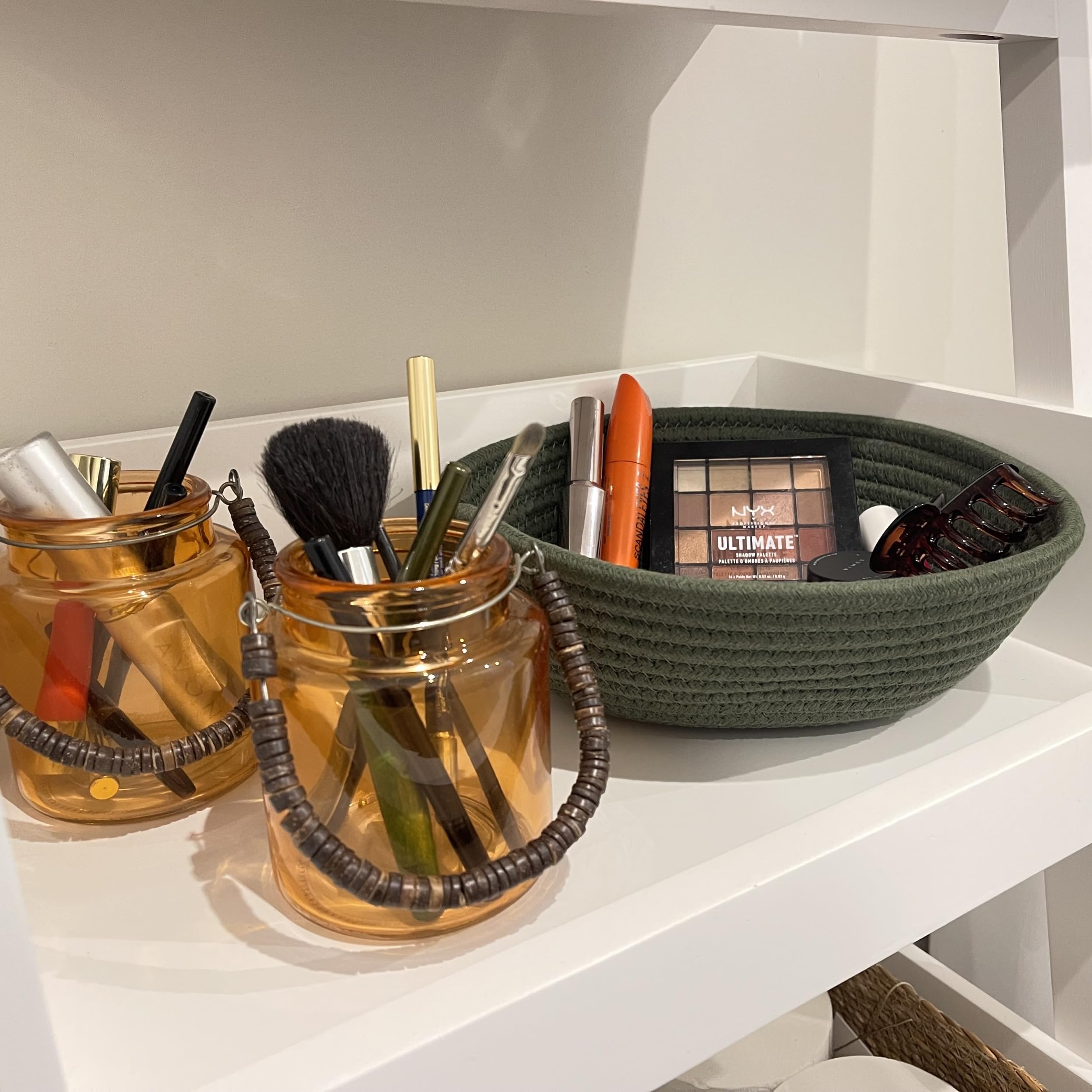 Cestino Portaoggetti Intrecciato A Mano - Nero, Rotondo, In Filo Di Seta Di Ghiaccio, Per Piccoli Oggetti - Foto 8