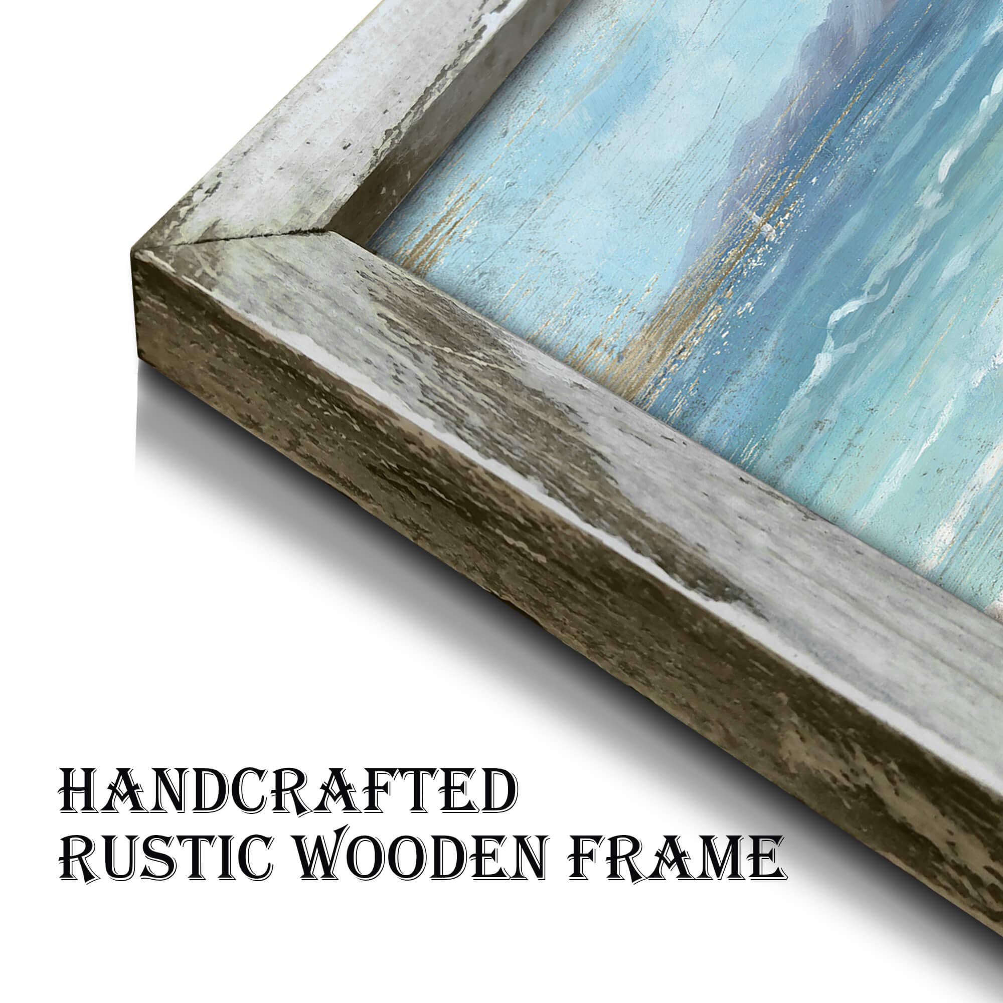 Abstract Beach Framed Painting Artwork: Seaside Chair Wall Art Seascape Hand Painted Painting for Vacation Villa (16