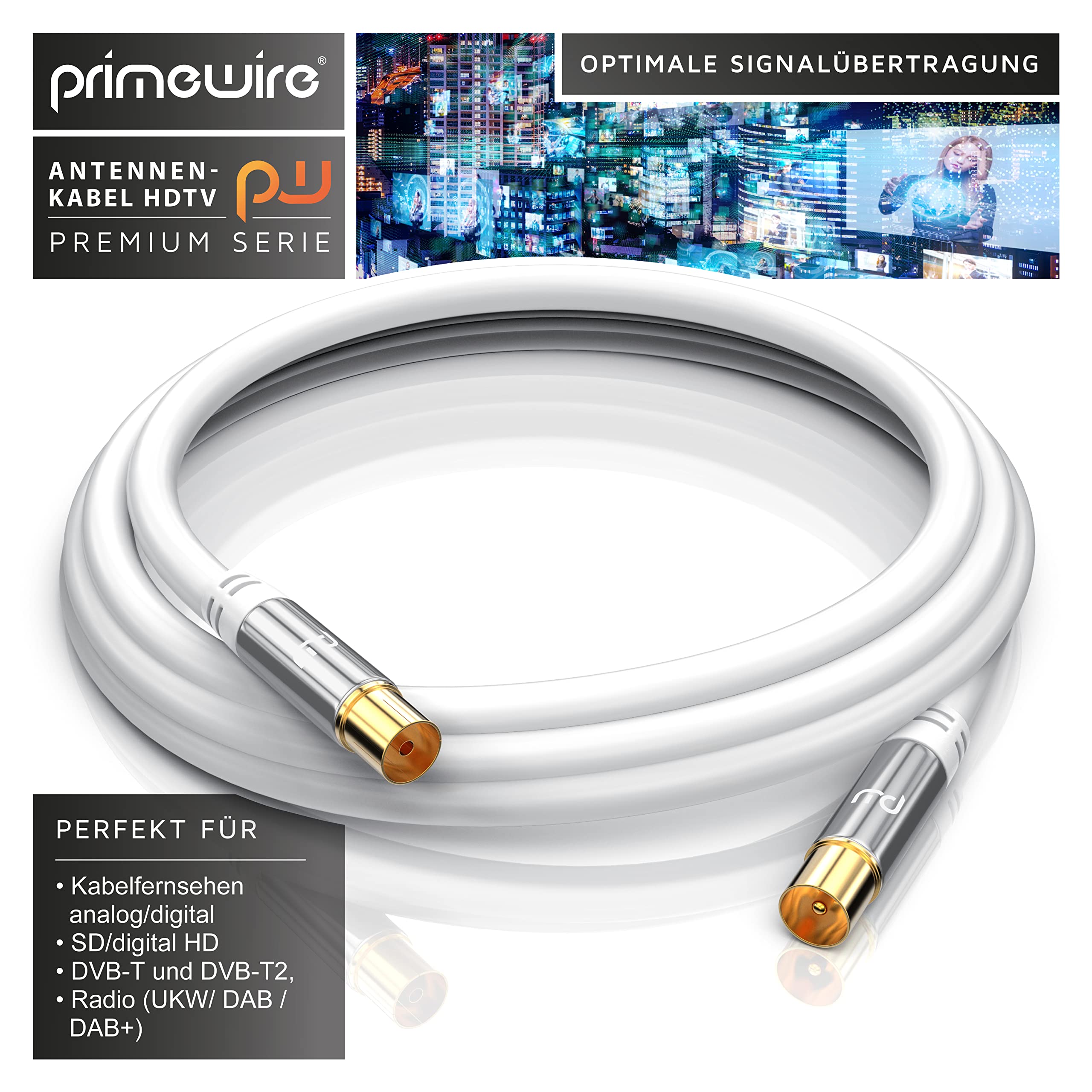 CSL - Cavo antenna 7,5 m 8k 4k HDTV 135dB 75 Ohm – Cavo coassiale Premium – FullHD 4k UHD – spina coassiale > accoppiamento coassiale – DVB-T DVB-T2 DVB-C DVB-S DVB-S2 Radio FM DAB DAB DAB