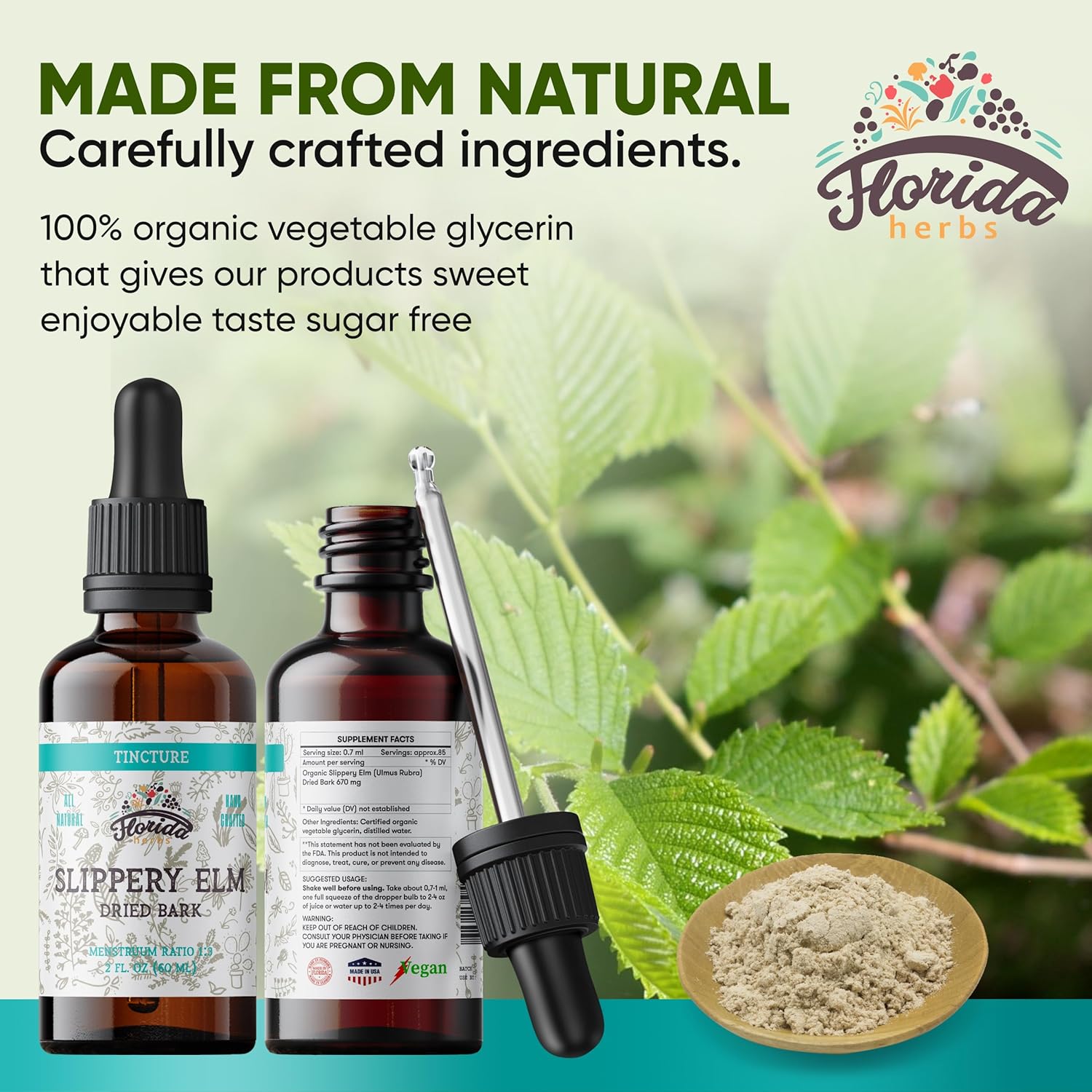 Slippery Elm Tincture 2 oz (60 ml) | Premium Alcohol-Free Herbal Extract from Ulmus Rubra | Liquid Botanical Supplement | Traditional Soothing Mucilage Formula | Made in USA - Image 3