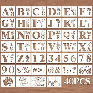 40Pcs Letter Stencils for Painting on Wood - 4 Inch Alphabet Symbol Number Craft Stencil Templates, Reusable Plastic Drawing Stencil Set for Wood Signs Wall Fabric Holiday DIY Art Projects