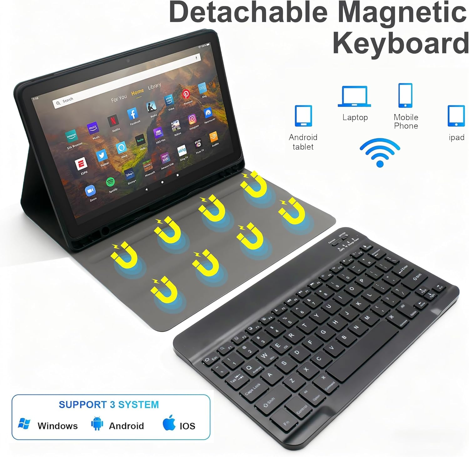 Keyboard Case for Amazon Kindle Fire HD 10&10 Plus (2021&2023) 10.1 inch, Detachable Bluetooth Keyboard with Mouse