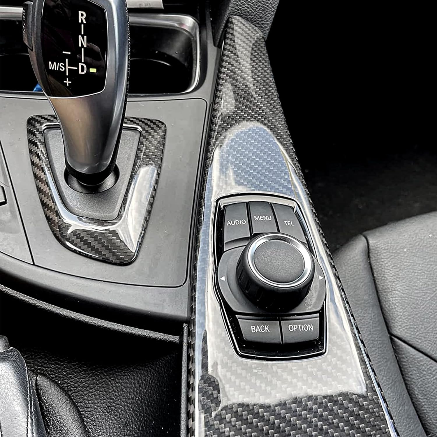 Real Carbon Fiber Center Console Trim Kit Compatible with 2012-2019 BMW 3 Series F30 F31 F34, 2014-2020 BMW 4 Series F32 F36, Gear Shift Panel & Multimedia Button Cover – Not Fit F33