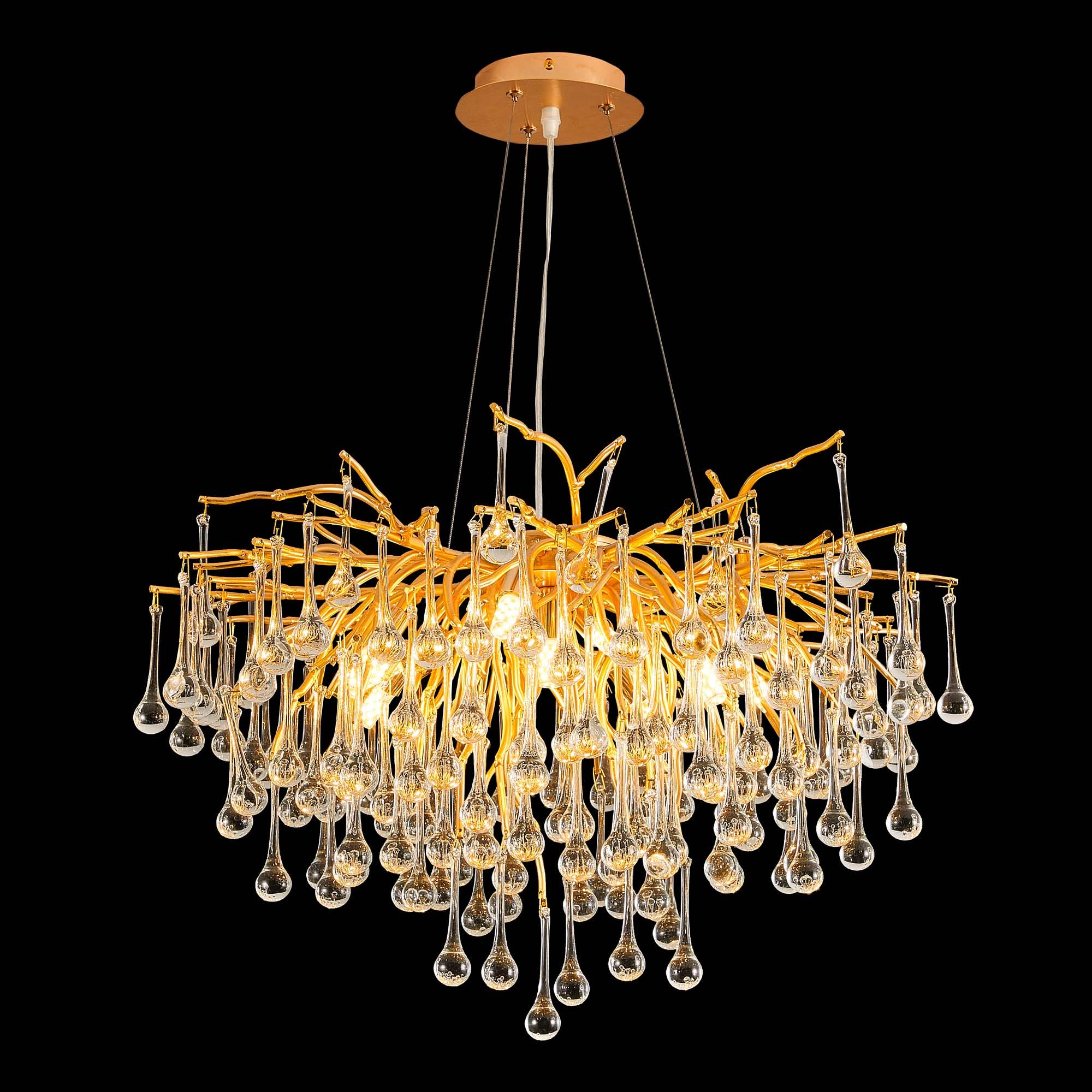 Modern Crystal Raindrop Chandelier, Gold Round Art Deco Tree Branch Lighting Fixture for Dining Room Living Room Foyer 8 Lights D23.7''