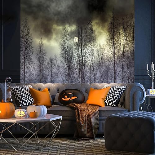 Miniatura 6 de Yeele Telones de fondo de Halloween de noche negra, nube aterradora, luna completa, bosque salvaje, fondo de fotografía de Halloween, fondo de fotos