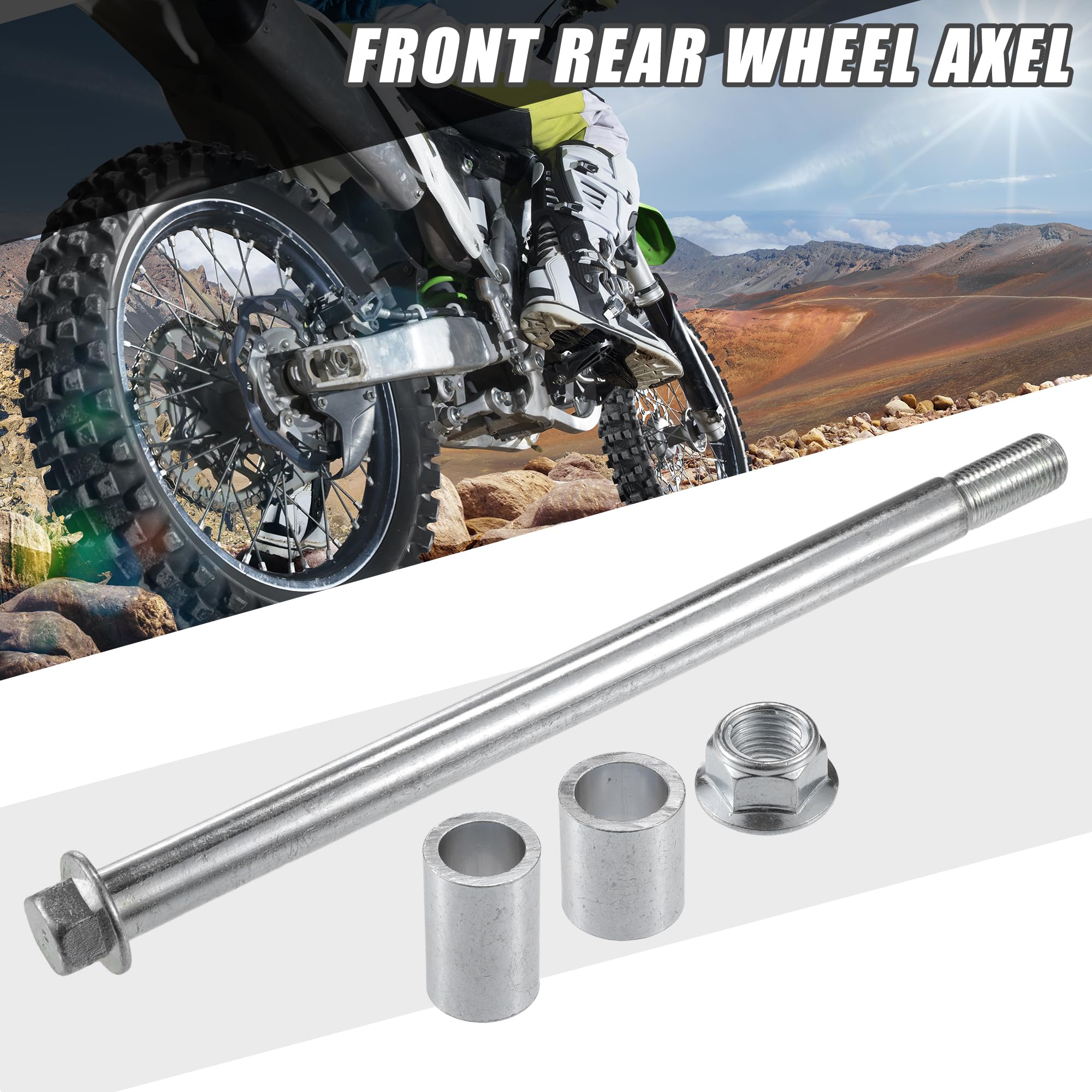 A ABSOPRO Essieu Avant Arrière Avec Bague Et Vis Boulon M14 240mm Dirt Bike Scooter Atv Essieu De Roue En Acier Allié Ton Argent