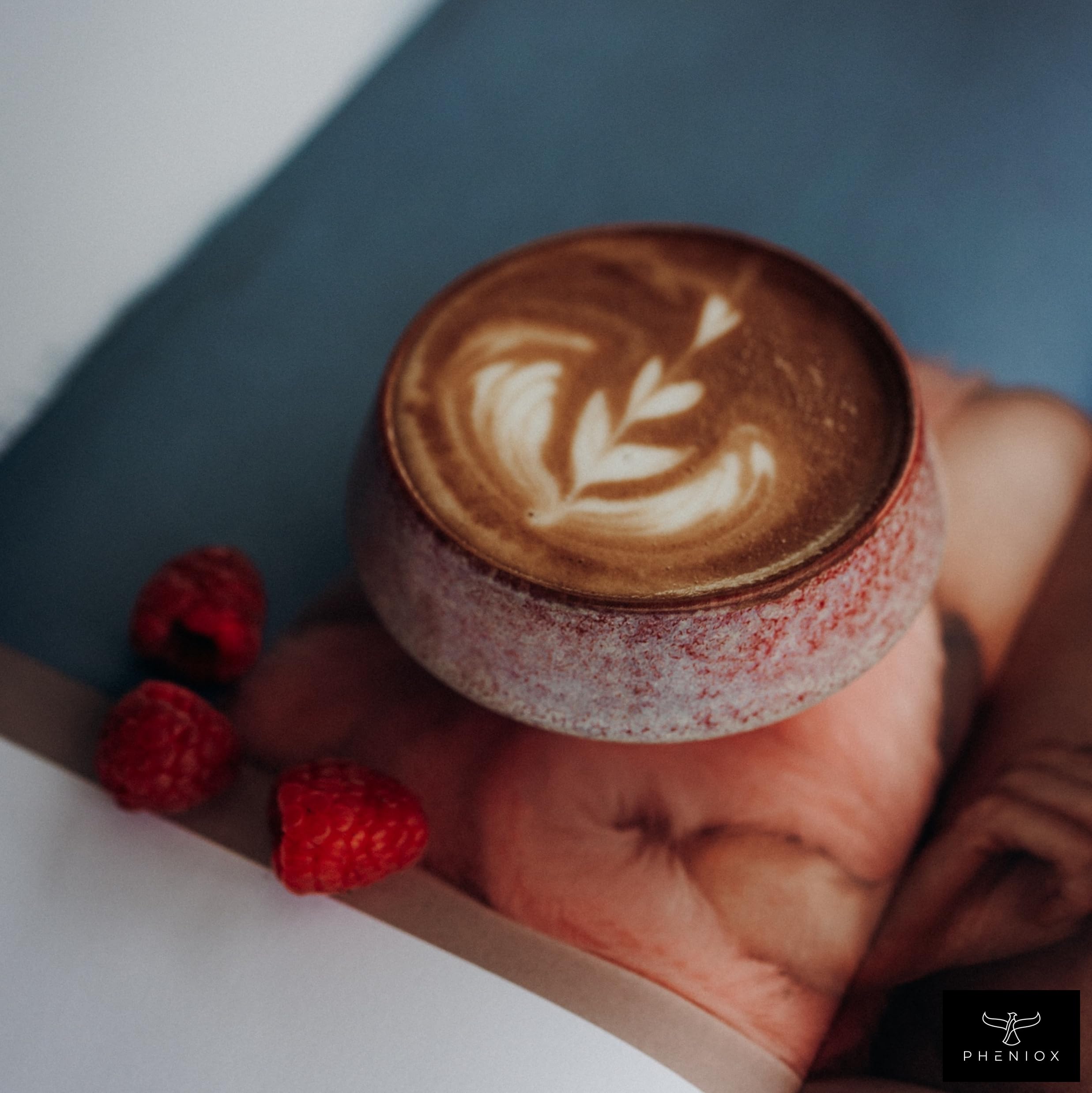 Pheniox Cappuccinokopjes, set Barista Green, 2 x 180 ml, hoogwaardige latte art kopjes van porselein, koffiekopjes zonder handvat, tijdloos, modern design, vaatwasmachinebestendig, cadeau voor mannen