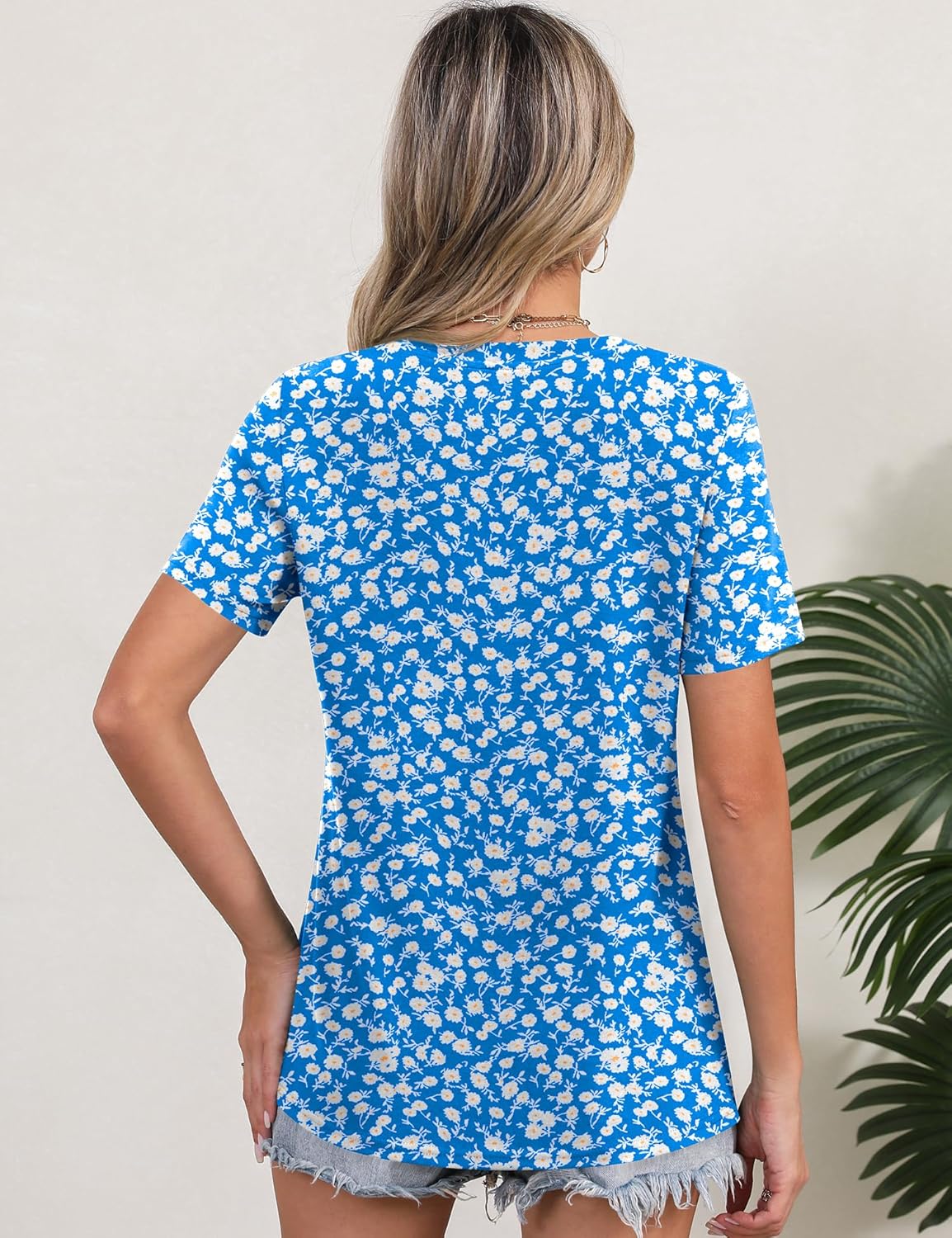 LOMON Womens Summer Tops 2025 Crew Neck Short Sleeve Pleated Tops Blouses Spring Fashion - Image 3