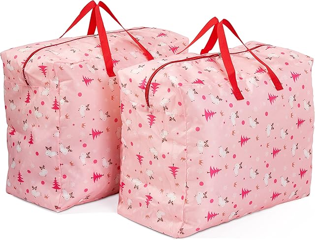 THE TWIDDLERS 2 Large Christmas Storage Bags, 55x46x27.5cm - Heavy Duty Premium 210D Polyester - Ideal for Xmas Trees Ornaments, Baubles & Decorations.