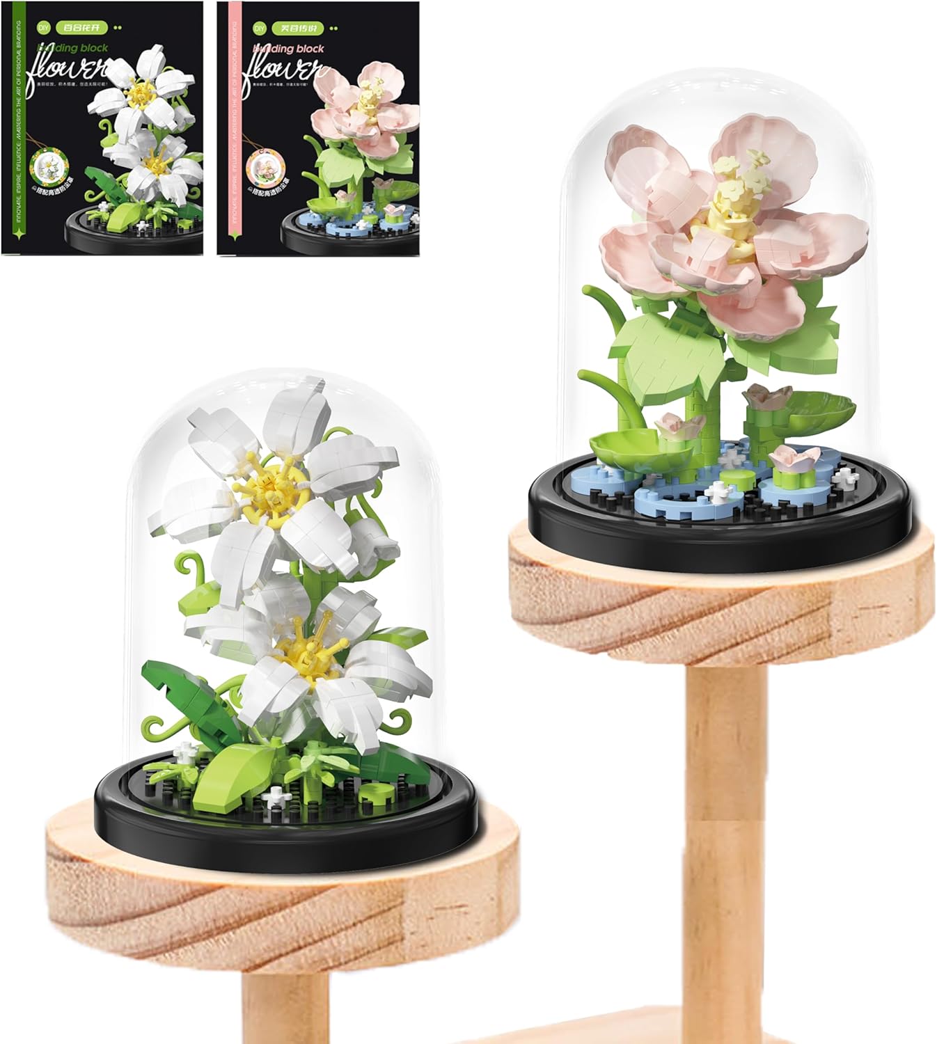 Hibiscus Flower Bouquet Building Set with Display Case - Valentine's, 2 Kinds of Micro Bricks Artificial Flowers, Creative Anniversary Birthday Gift for Women Girls, 500+ Pcs