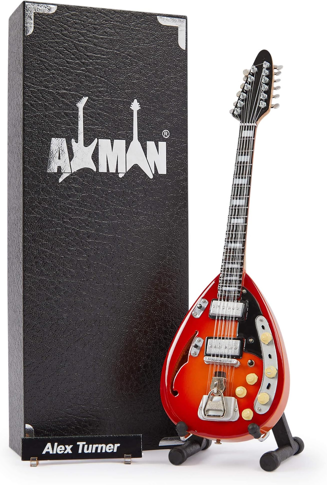 Alex Turner Miniature Guitar Replica - Music Gifts - Handmade Ornamental 1/4 Scale - Includes a Display Box, Name Tag and Miniature Guitar Stand