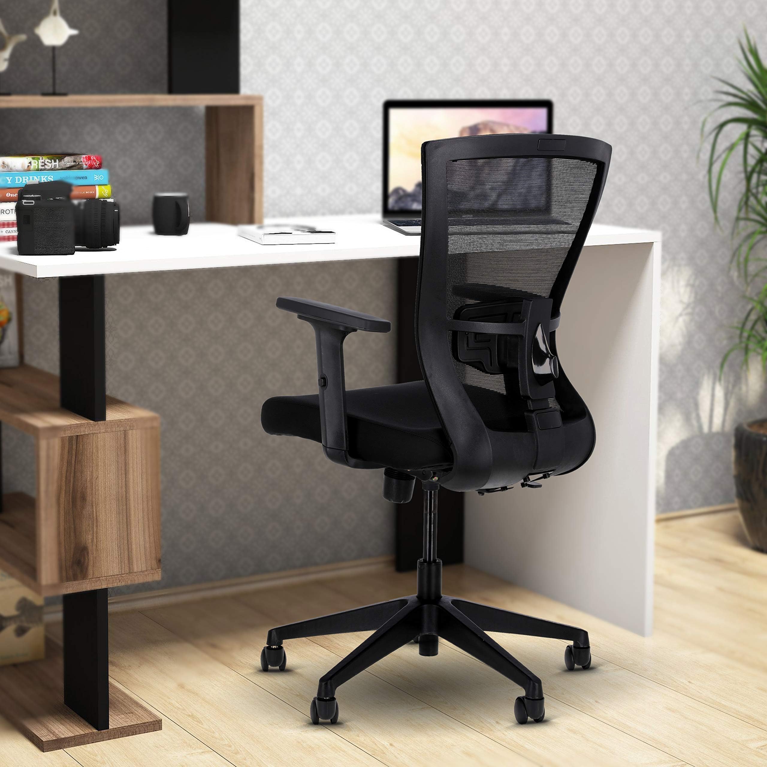 JD9 Breathable Mesh Office Chair with Lumbar Back Support, and Height Adjustable Arms for Home (Black, Aqua)