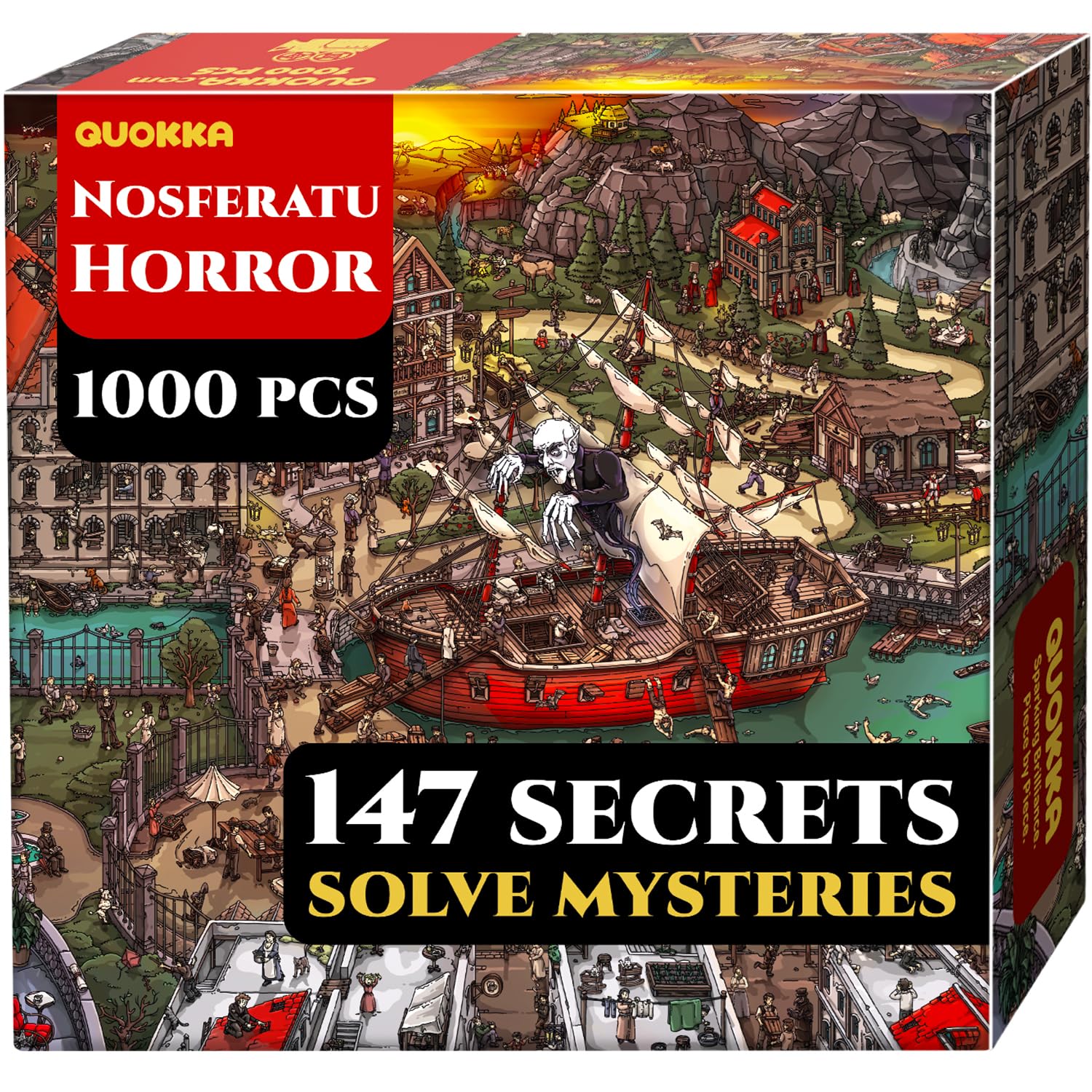 QUOKKA 1000 Piece Puzzle for Adults – Nosferatu 1922 Horror Movie Inspired Jigsaw – Premium Thick Cardboard, No Glare Finish, 147 Hidden Mysteries, 2 Secret Envelopes for Extended Experience
