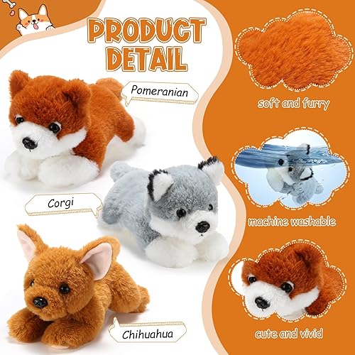 Miniatura 3 de Skylety 3 piezas de 7.87 pulgadas de peluche para perro, juguete de felpa suave para mascotas, juego de cachorros para cachorros, recuerdos de