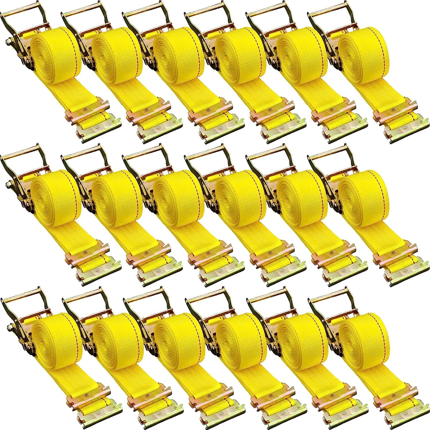 VEVOR E-Track Ratchet Strap, 18 Pack 2" x 15' E Track Straps 4400 lbs Breaking Strength, w/Polyester Webbing & Spring Fitting & Ratchets, Durable Tie-Downs for Motorcycles, Tire, Trailer Loads
