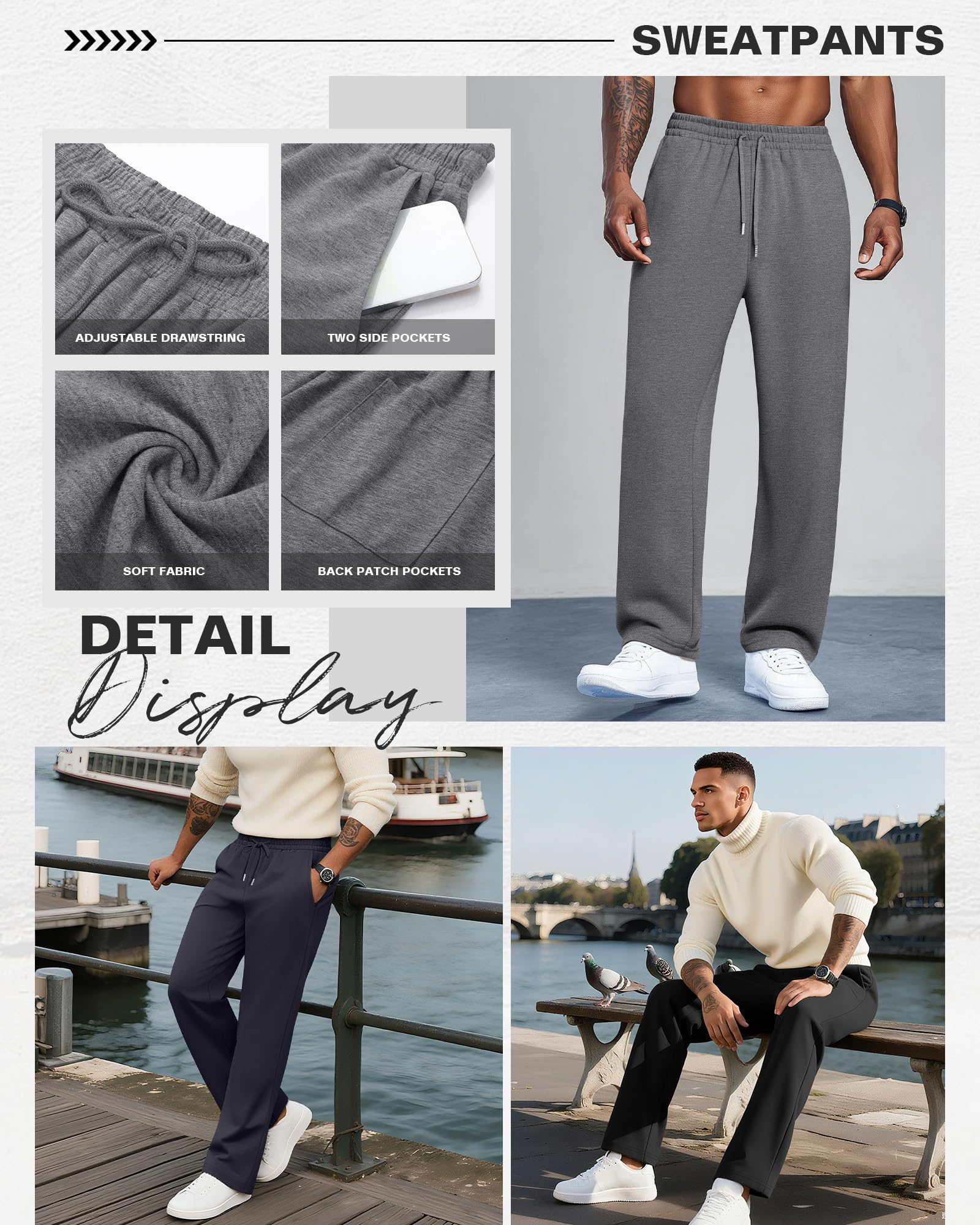 Neer Confezione da 3 Pantaloni da Casa da Uomo, Leggeri, con Fondo Aperto, Larghi, Comodi, con Coulisse e 3 Tasche